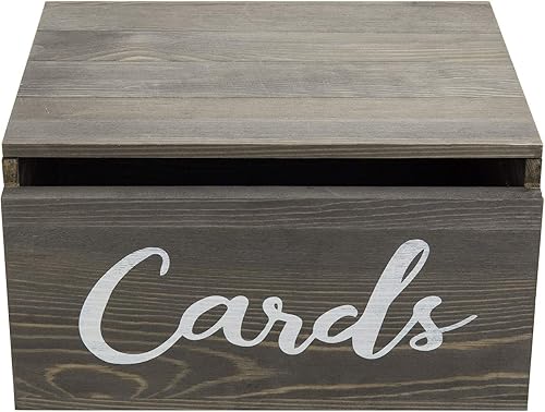 Miniatura 6 de MyGift Caja de tarjetas de boda, soporte para sobres de madera maciza color gris rústico, soporte para tarjetas de regalo de recepción con tapa con
