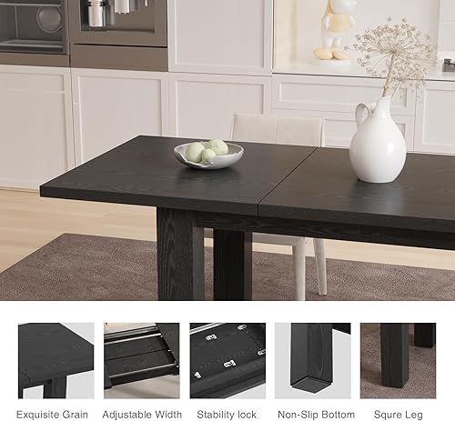 Miniatura 4 de Halitaa Juego de mesa de comedor de 3 piezas para 4-8, juego de mesa de cocina con marco de metal y tablero de madera, juego de mesa de comedor