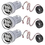 3pcs 2 in 1 60-500V 0-100A AC Digital Ammeter Voltmeter, 22mm Rounded Digital Tube Screen with Transformer, LED Display Voltage Detector Current Tester Gauge(White)