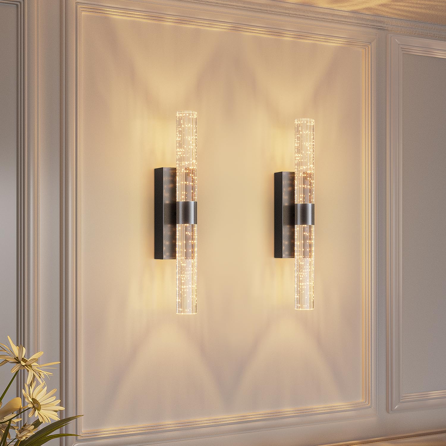 Photo 1 of camuucci Battery Operated Wall Sconces Set of 2 Rechargeable Battery Powered Wall Light with 12000mAh Not Hardwired Dimmable Wall Lamp Fixtures for Bedroom Living Room Black 15.3 Inches