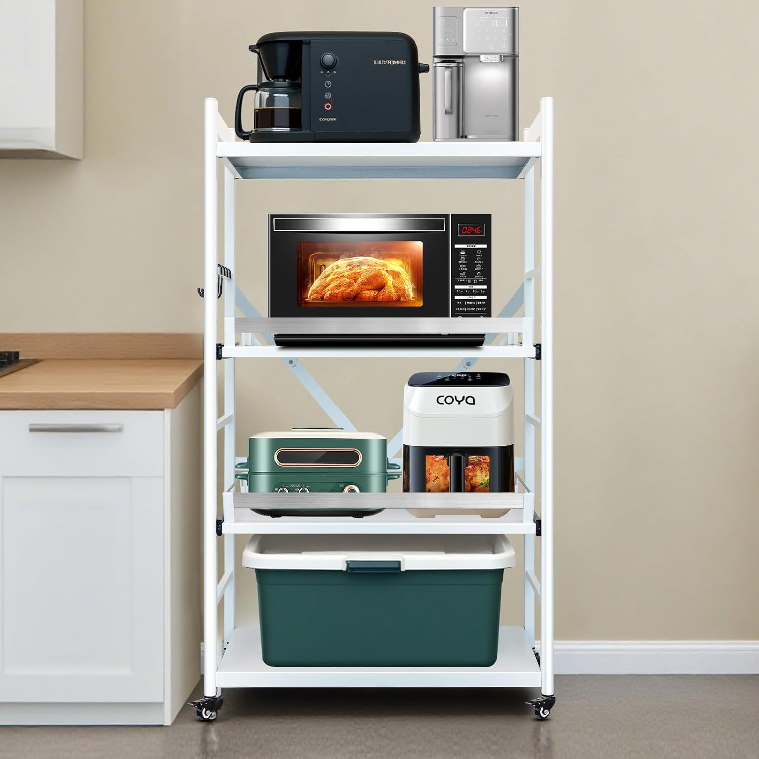 FaitLux キッチンラック スライド式棚板 レンジラック 炊飯器を開け