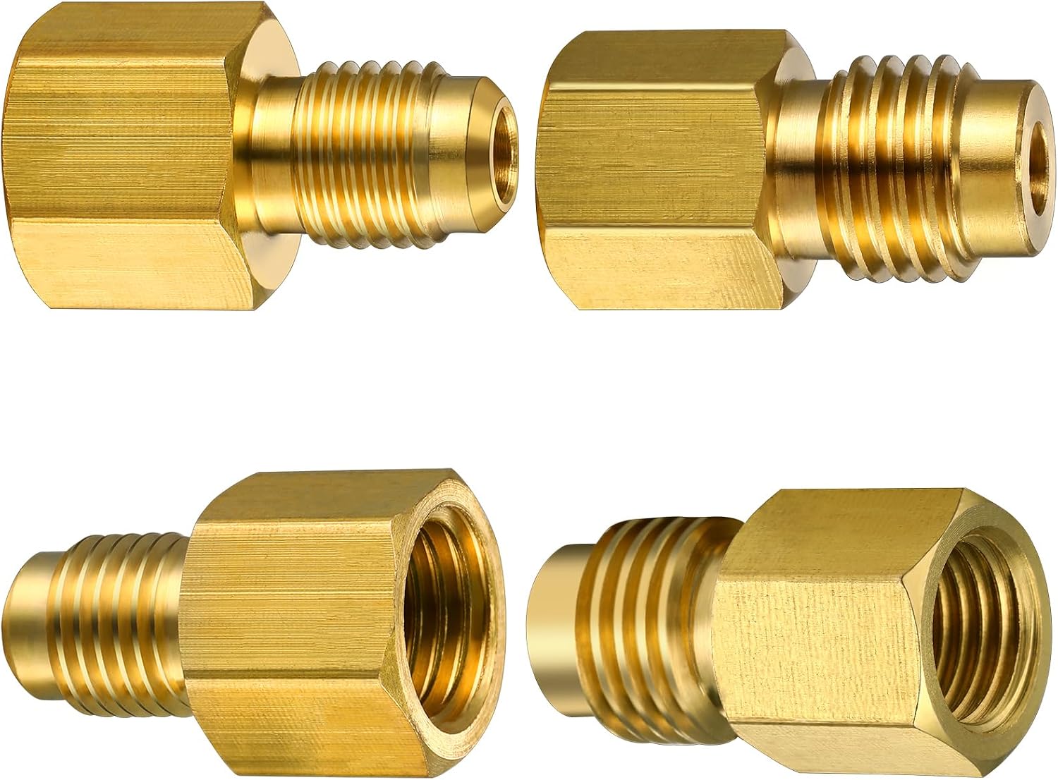 JaGely 17 Pcs Brass R134a Refrigerant Tank Adapter 1/4" to 1/2" Fitting Adapter 1/2" to 1/4" Vacuum Pump Port Connection Kit with Valve Core Remover Washer Gasket for AC Refrigerant System