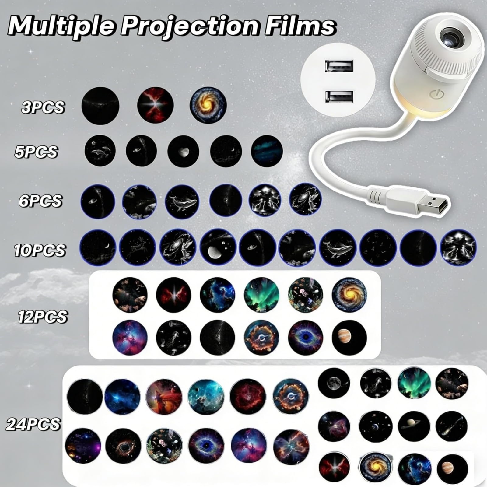 2-In-1 Galaxy Projector Night Light, Portatile E Multifunzione, Rotazione A 360°, Alimentazione USB Con Filtri HD, Per Creare Illuminazione Atmosferica In Auto E Camera Da Letto (24-image)