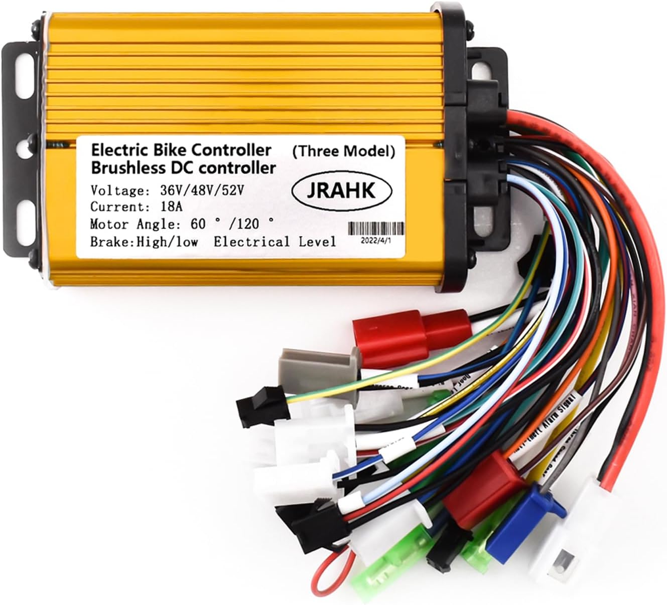 JRAHK 36V/48V/52V 400W Ebike Controller, 18A Current 3-Mode Motor Controller for Electric Bikes/Scooters - Aluminum Alloy, Golden (Brand New)