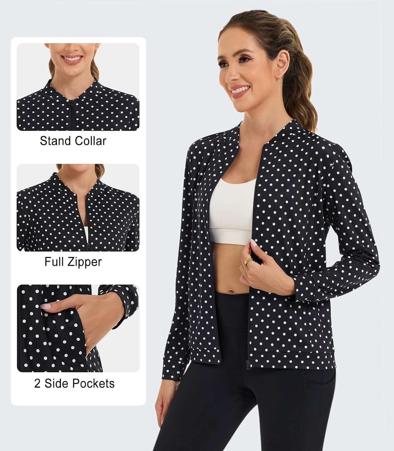 Tanst Sky Womens Lightweight Zip Up Jacket Polka Dot Athletic Track Coat