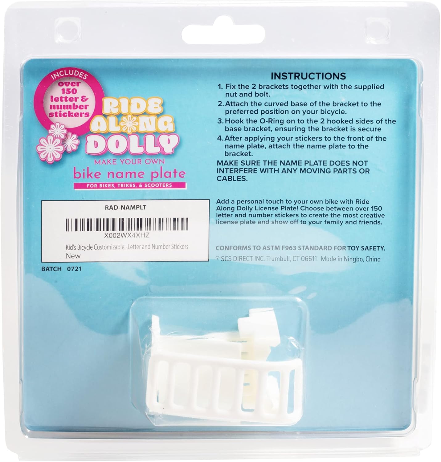 Kid's Bicycle Customizable License Plate - Ride Along Dolly Make Your Own Bike Name Plate - Includes Over 150 Letter and Number Stickers : Bicycle Basket : Sports & Outdoors