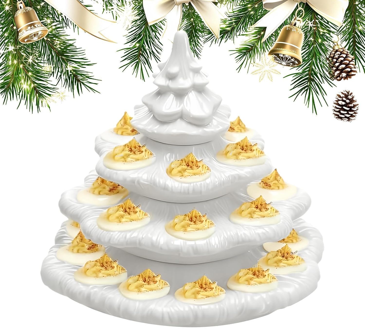 Deviled Egg Platess | 4 Layer Resin Christmas Tree Shaped Tableware,26 Hole Appetizer Holder,for Party Thanksgiving