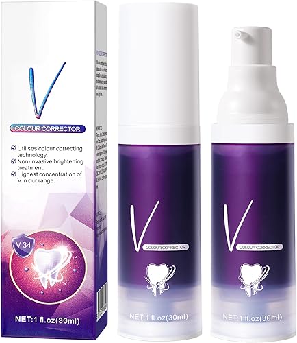 Pasta de dientes morada, 1 onza líquida, sin sabor, adulto, blanqueamiento de dientes, eliminación de manchas, mejora de la salud del esmalte,