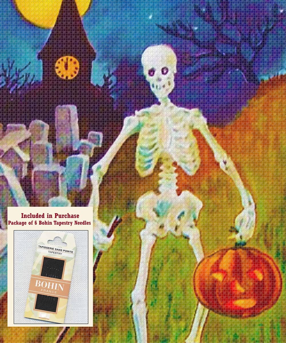 Halloween Skeleton Counted Cross Stitch Pattern with Needles
