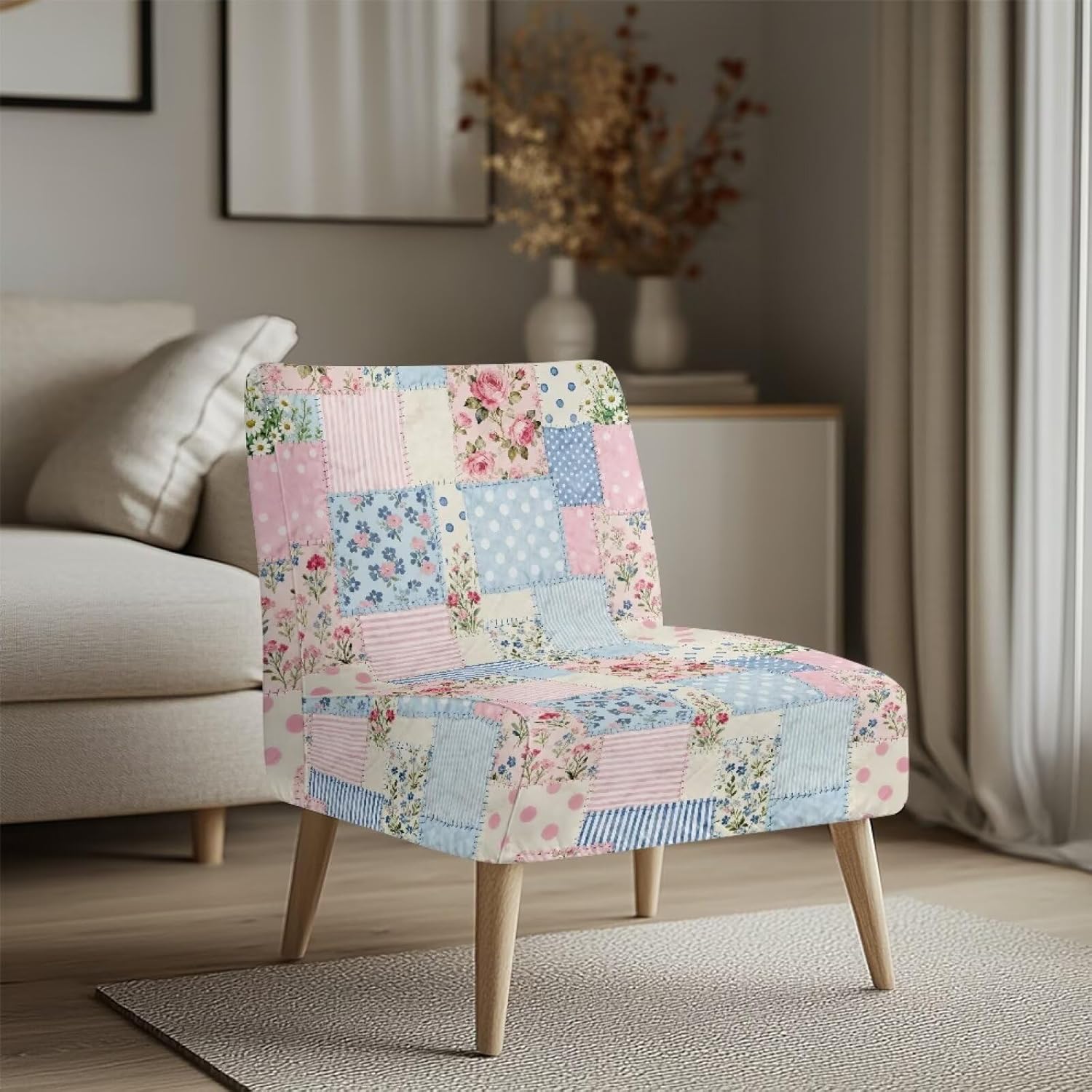 Pink Rose Stretch Couch Chair Cover for Study Room Plaid Removable Armless Chair Covers with Elastic Bottom for Hotel Restaurant Cafeteria Home