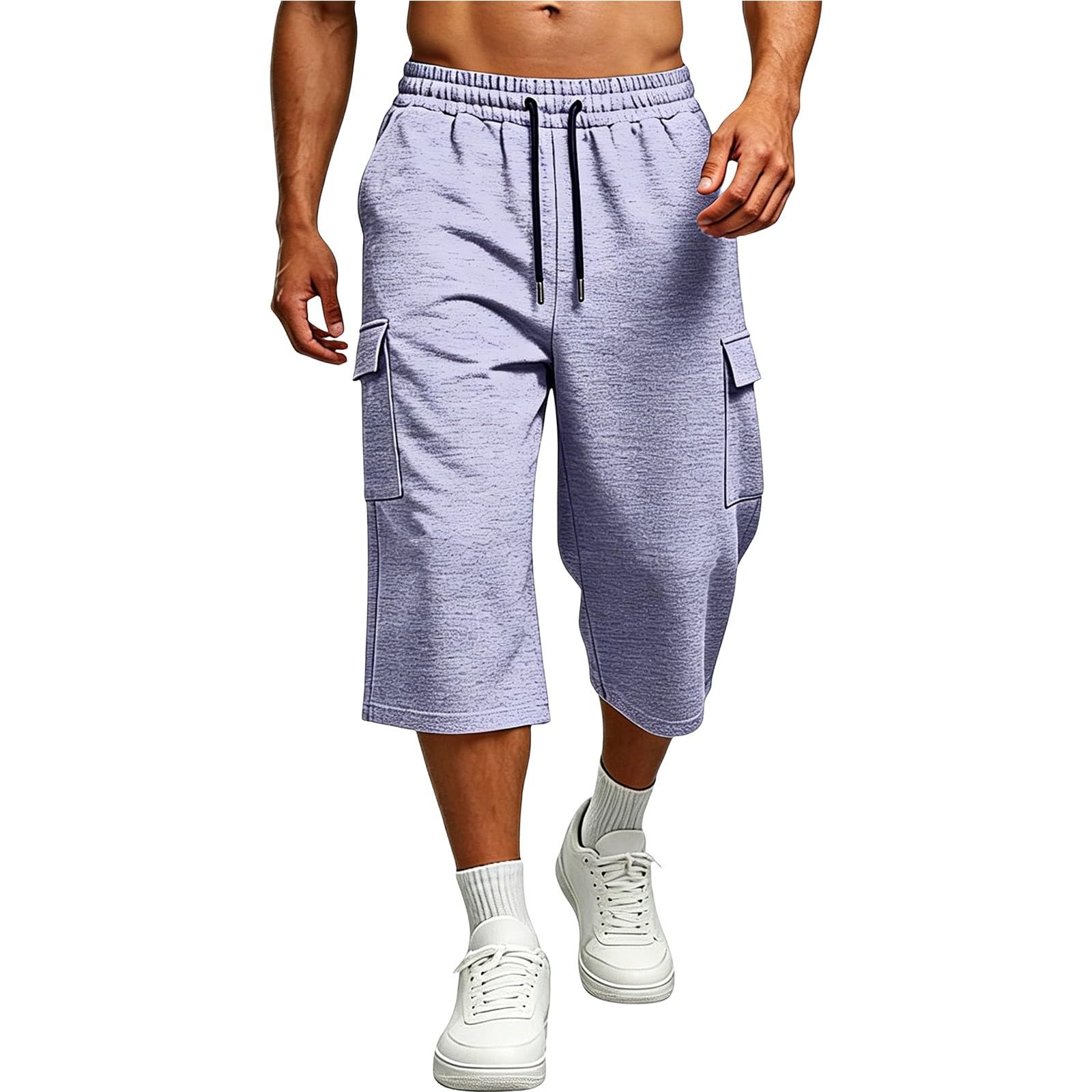 Pantaloni a tre quarti da uomo, in cotone, estivi, sportivi, vestibilità