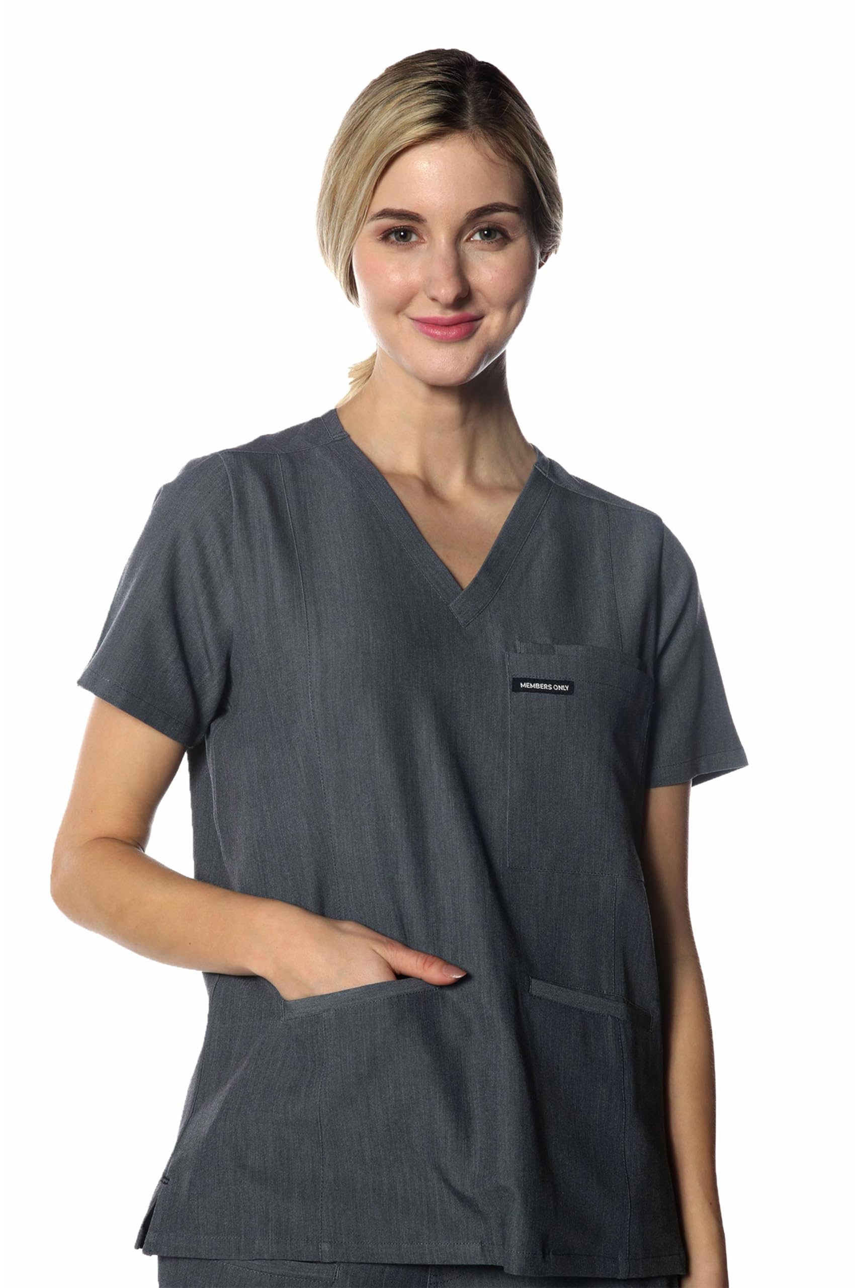 Members Only Women's Siena Scrub Top with 5 Pocket | Hospital Uniform|Nursing Scrubs| Pull On closure Shirt (Graphite, XS)