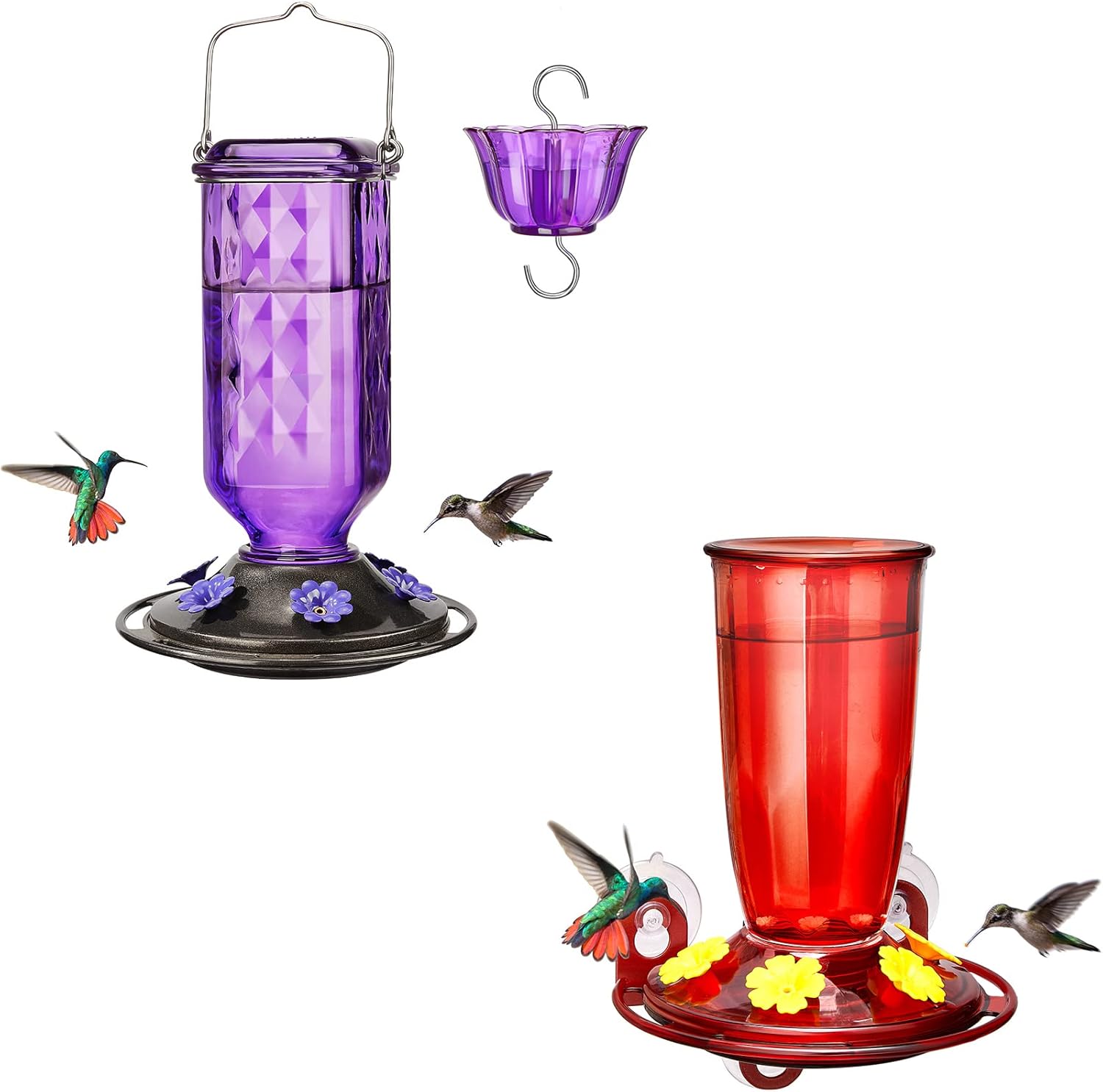 Kingsyard Glass Hummingbird Feeder for Outdoor Hanging, 24 Ounces + Kingsyard