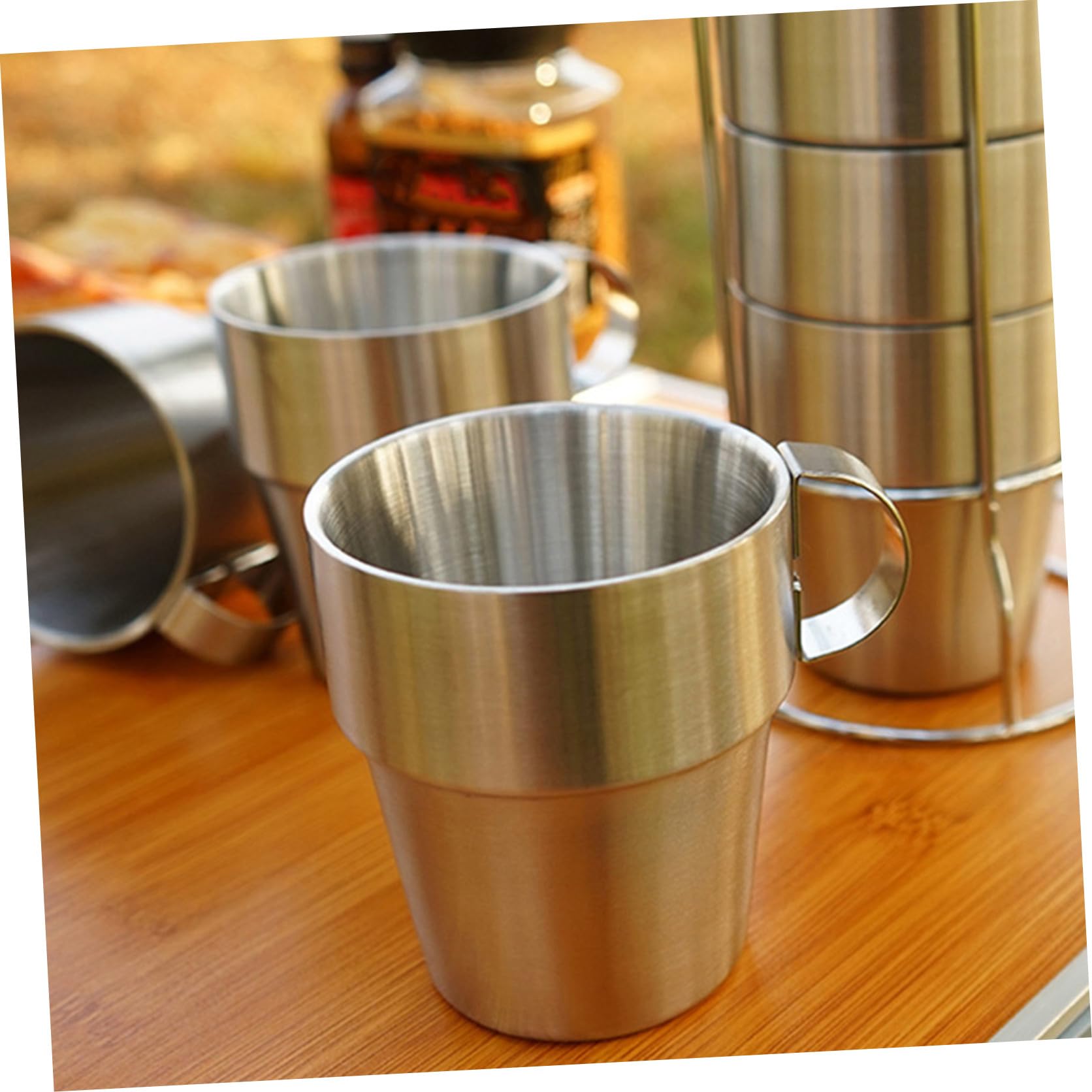 Alasum Juego de 1 Taza de Acero Inoxidable de Doble Pared, Taza Antiquemaduras y Portátil para Café y Barbacoas al Aire Libre