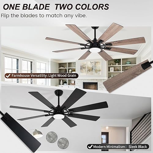 Miniatura 6 de Ventiladores de techo grandes de 60 pulgadas con luces y control remoto, ventilador de techo moderno para interiores y exteriores, para cocina, sala