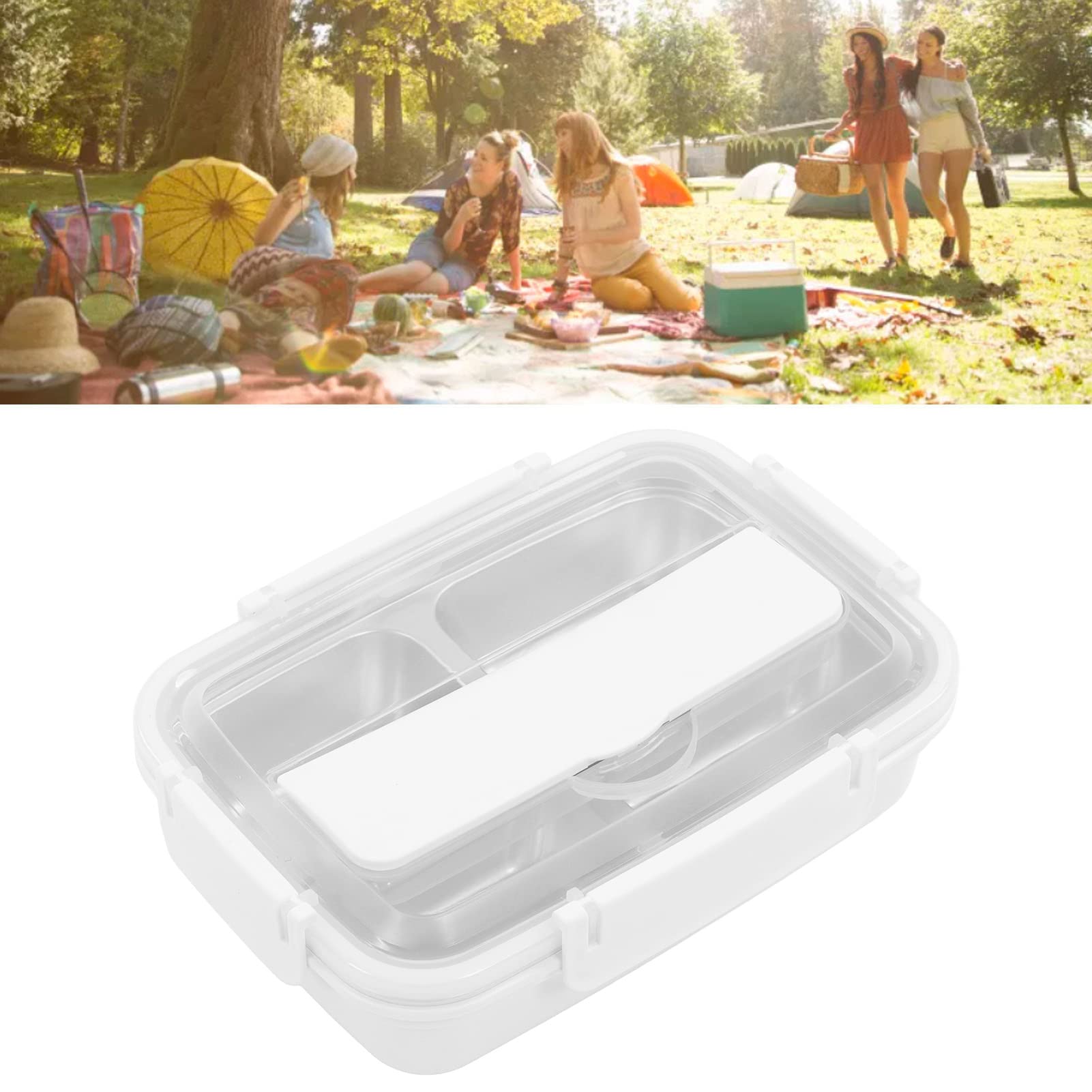 Boîte à lunch Boîte à lunch en acier inoxydable à 4 compartiments, vaisselle portable, légère et compacte(White)