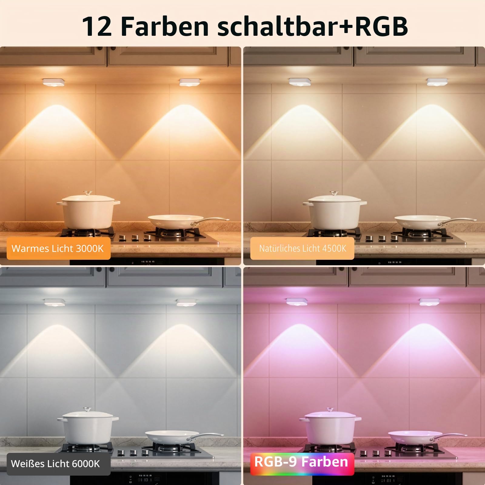 GBEAST 6 Stück Schrankbeleuchtung mit Fernbedienung, Vitrinenbeleuchtung Led, Schrankbeleuchtung Unterbauleuchte, 12 Modi, 1000mAh Akku, USB Aufladbar, Magnet Unterbauleuchte Küche Schrankbeleuchtung