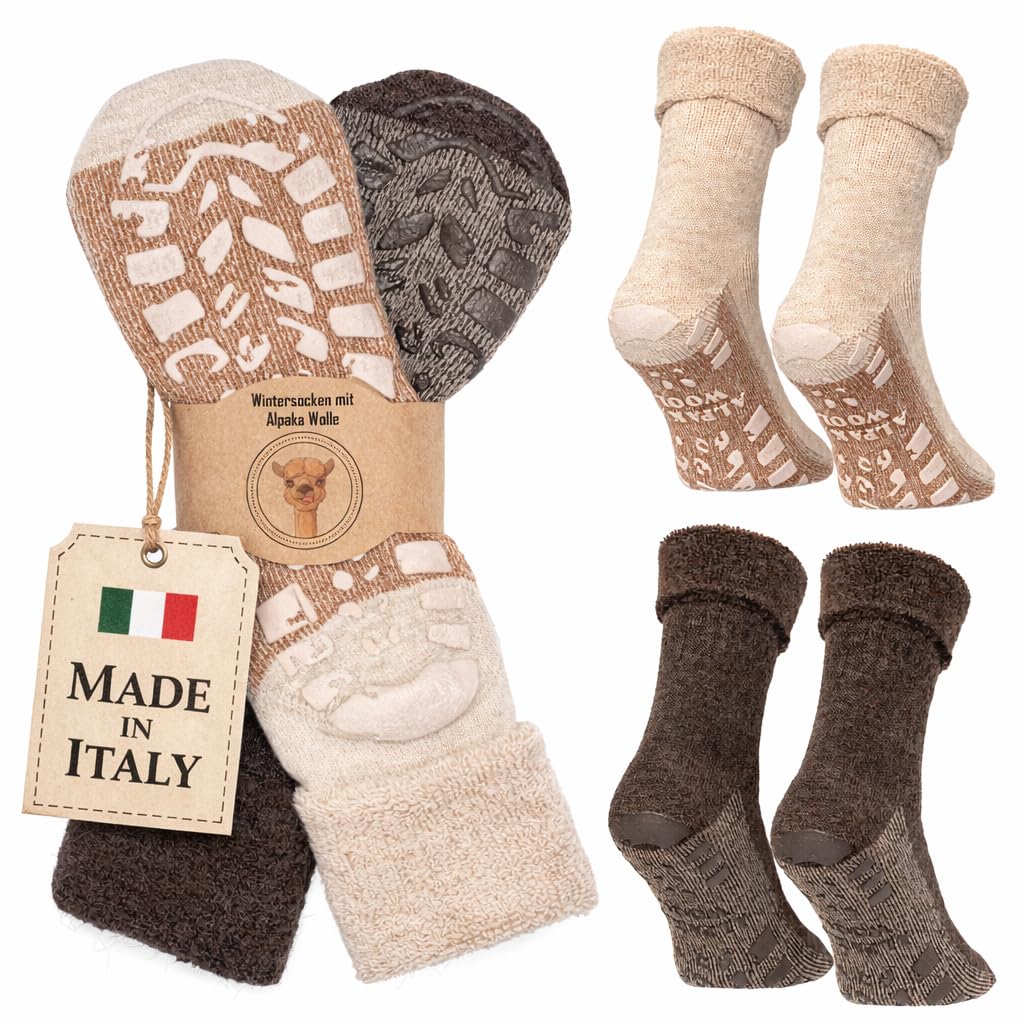 MOUNTREX Stoppersocken Alpaka Socken, Anti Rutsch Wollsocken Damen Herren, Wintersocken - Warme ABS Haussocken, Dicke Antirutschsocken - 2 Paar