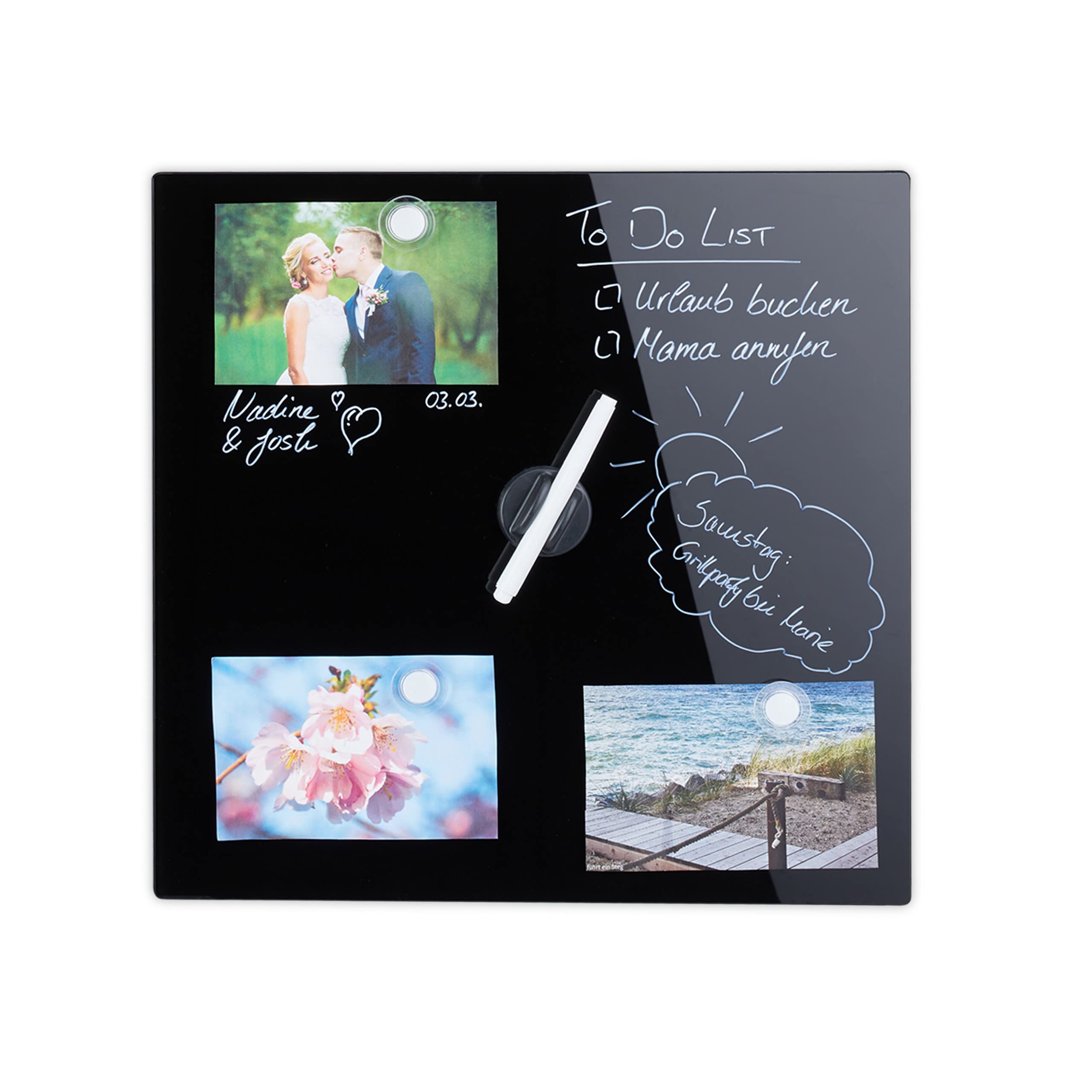 Relaxdays memobord, incl. 3 magneten en marker, uitwisbaar, zonder lijst, magneetbord van glas, 20 x 40 cm, zwart