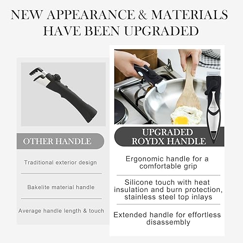 Miniatura 4 de ROYDX - Juego de utensilios de cocina de acero inoxidable, ollas y sartenes con asas extraíbles, uso en horno de inducción eléctrico de gas,