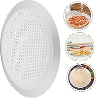 Vista 8 de Hemoton Bandeja de pizza de aluminio para pizza de queso y pizza, bandeja de hornear de acero inoxidable, bandeja de pizza antiadherente, bandeja