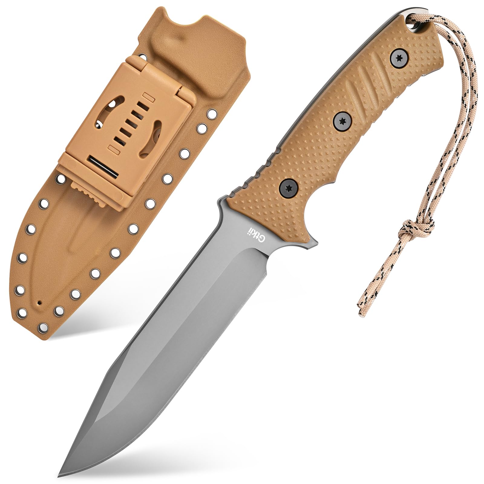 GTK2 Fixed Blade Knife AUS-10 Steel Blade Nylon Fiberglass Handle Full Tang EDC Tool Knifes for Outdoor Camping Survival Adventure Bushcraft (brown)