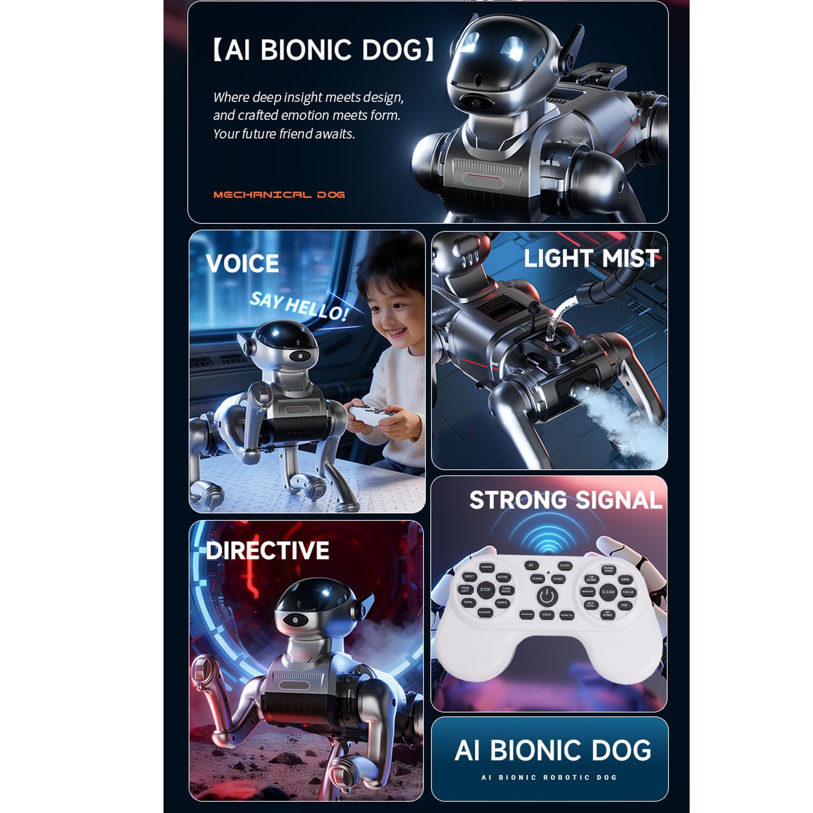 Fockety AI Smart Roboter Hundespielzeug, Interaktive Sprachsteuerung, Programmierbarer STEM Roboter Haustier, Tanzender und Singender Welpe, Ferngesteuertes Welpenspielzeug Zum Spielen