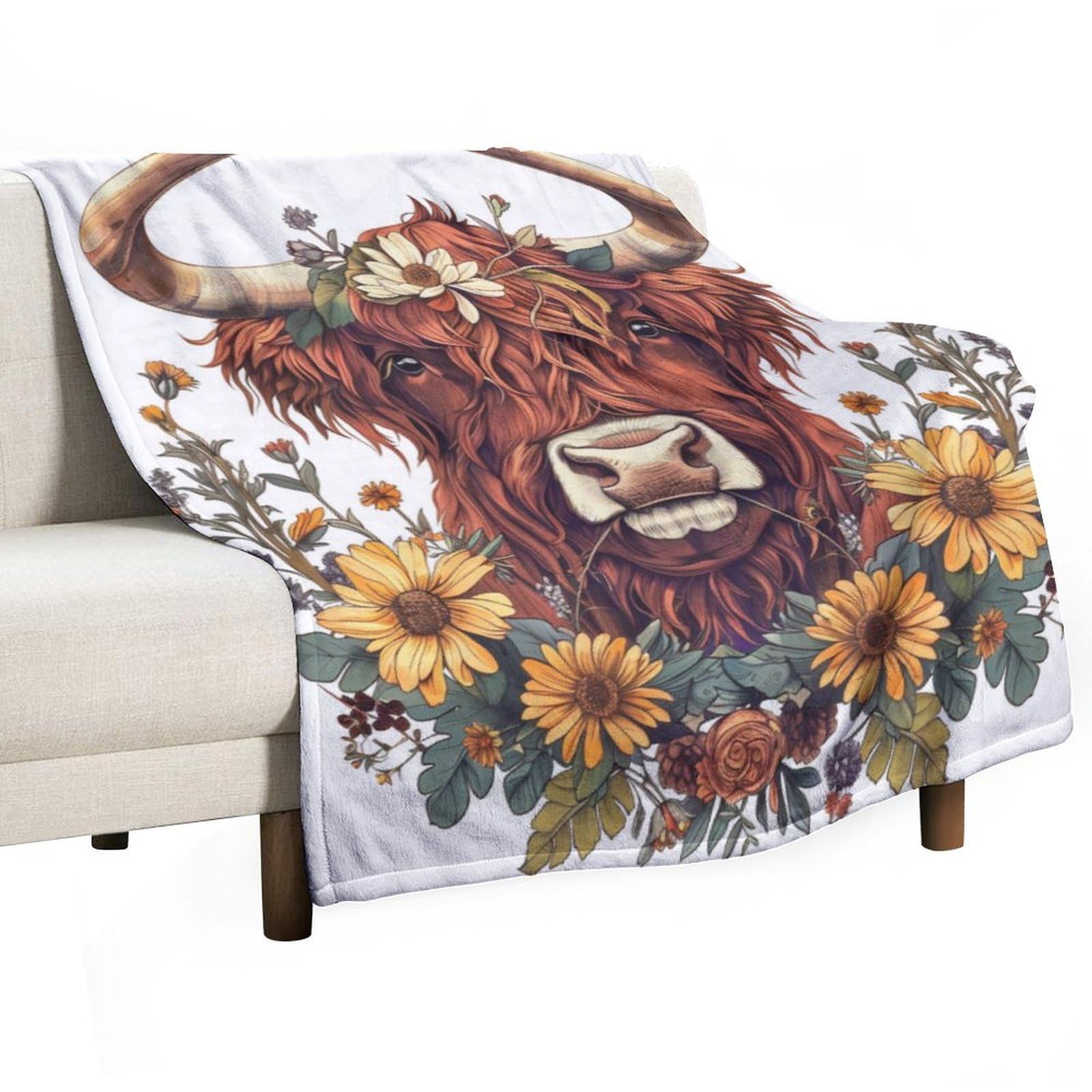 Ecwecc Girls Style-9 Highland Cow Blanket Gifts For Flannel Blanket Animal Bull Print Fluffy Snugly Flannel Fleece Blanket For Kids Adults Couch Travel Outdoor Christmas/Thanksgiving Birthdays 80X130cm