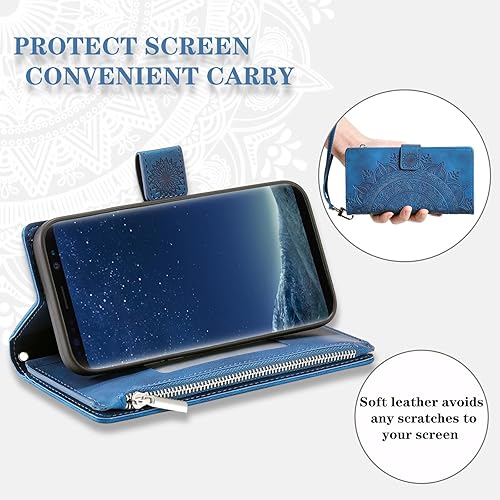 Miniatura 4 de Asuwish Funda de teléfono para Samsung Galaxy S8 con protector de pantalla de vidrio templado y correa para la muñeca, diseño de flores de mandala,