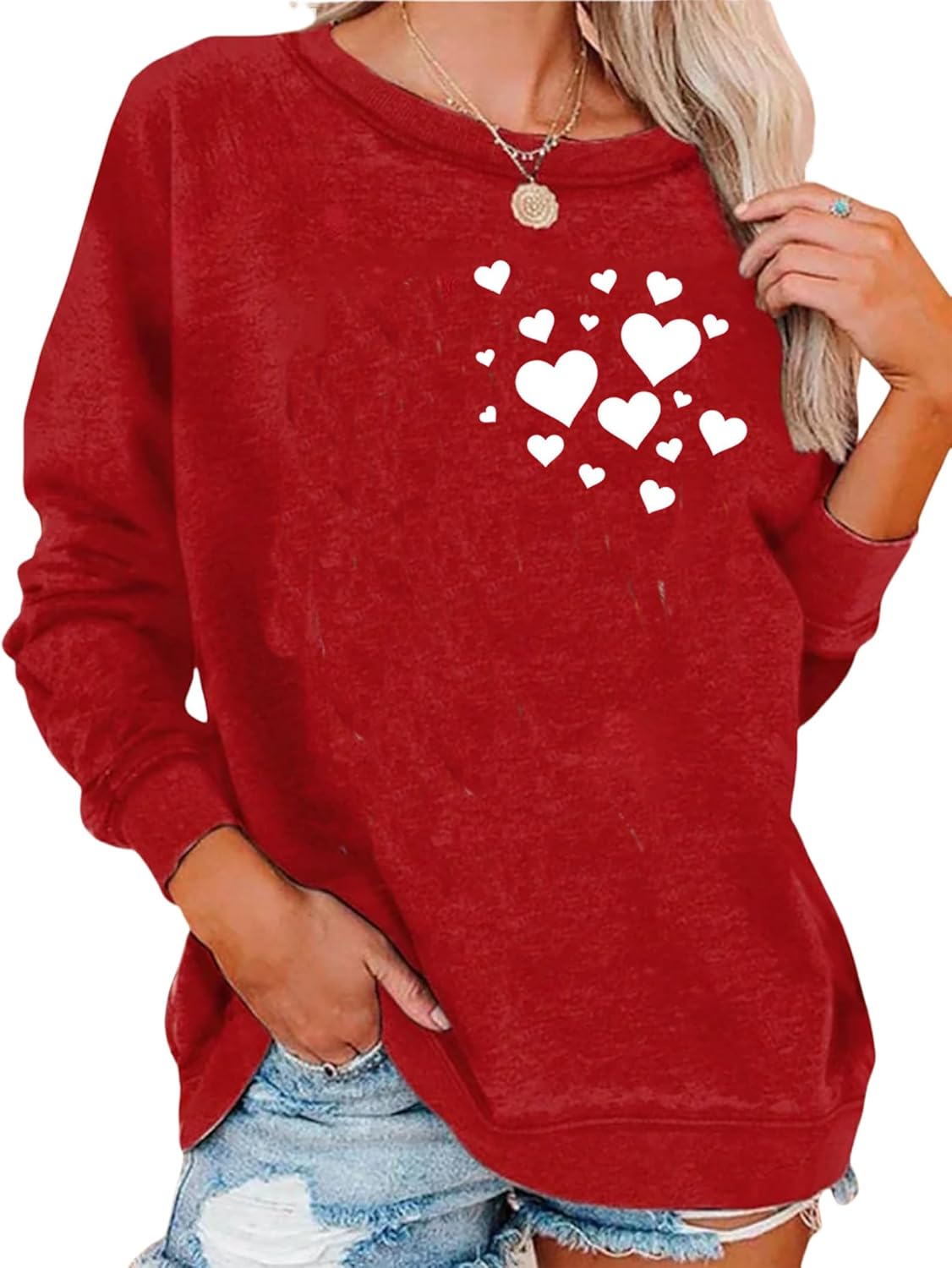 LLHXRUI Valentine's Sweatshirt for Women Cute Love Heart Shirts Casual Long Sleeve Valentine Tshirt Clothes Tops - Image 4
