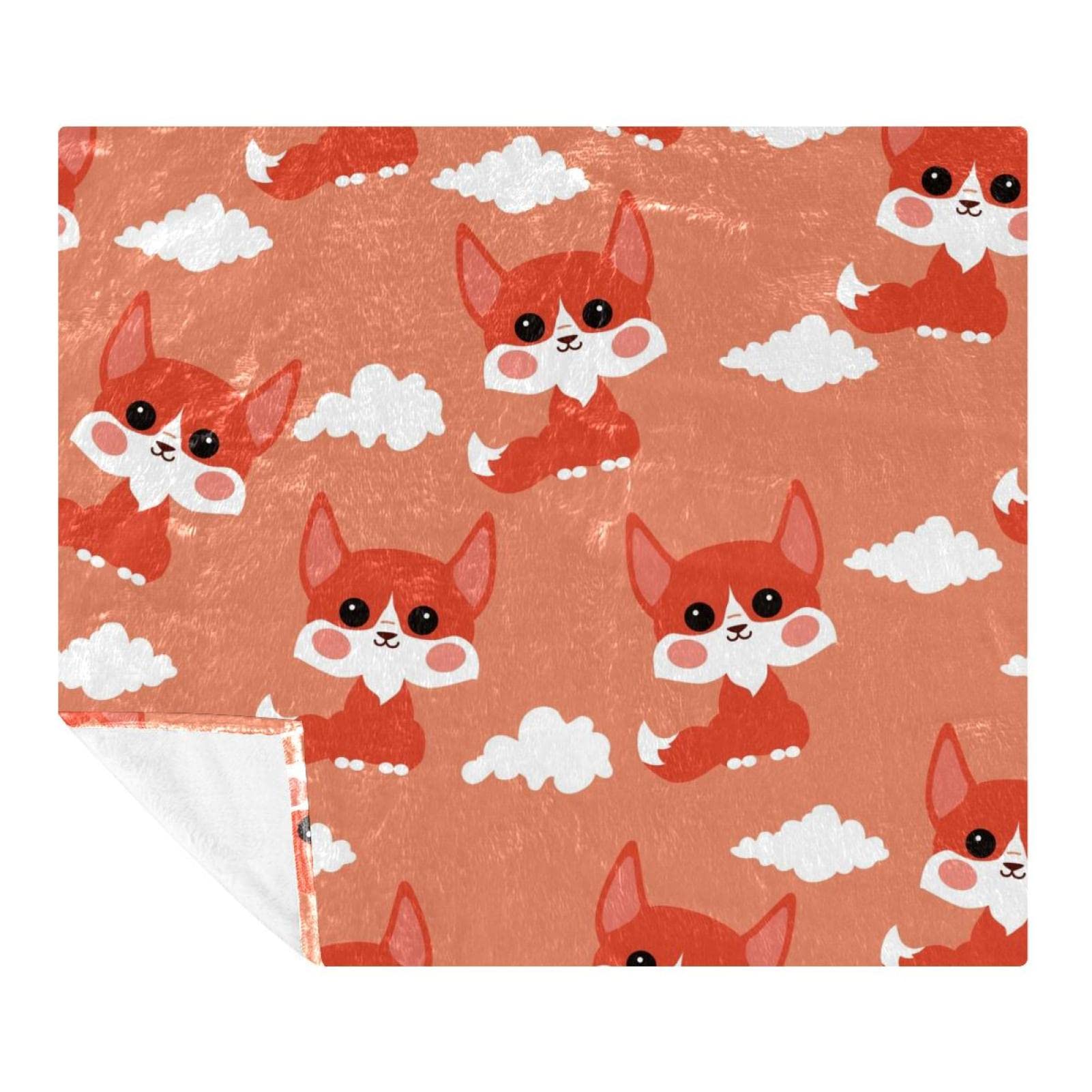 Couverture microfibre polaire 150x130 cm motif renard : plaid doux lit enfant et adulte