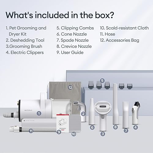 Miniatura 9 de Ultenic Aspiradora de aseo para perros y secador de pelo de mascotas, kit de aseo 6 en 1 con taza de polvo de 2 L, funciona para perros y gatos