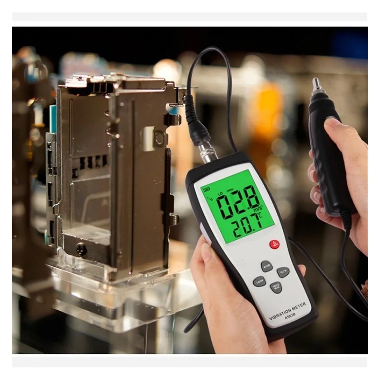 Schwingungsanalysator, AS63B Digitales Vibrationsmessrät Vibrometer Handtester mit Beschleunigungsschwindigkeitsmessung