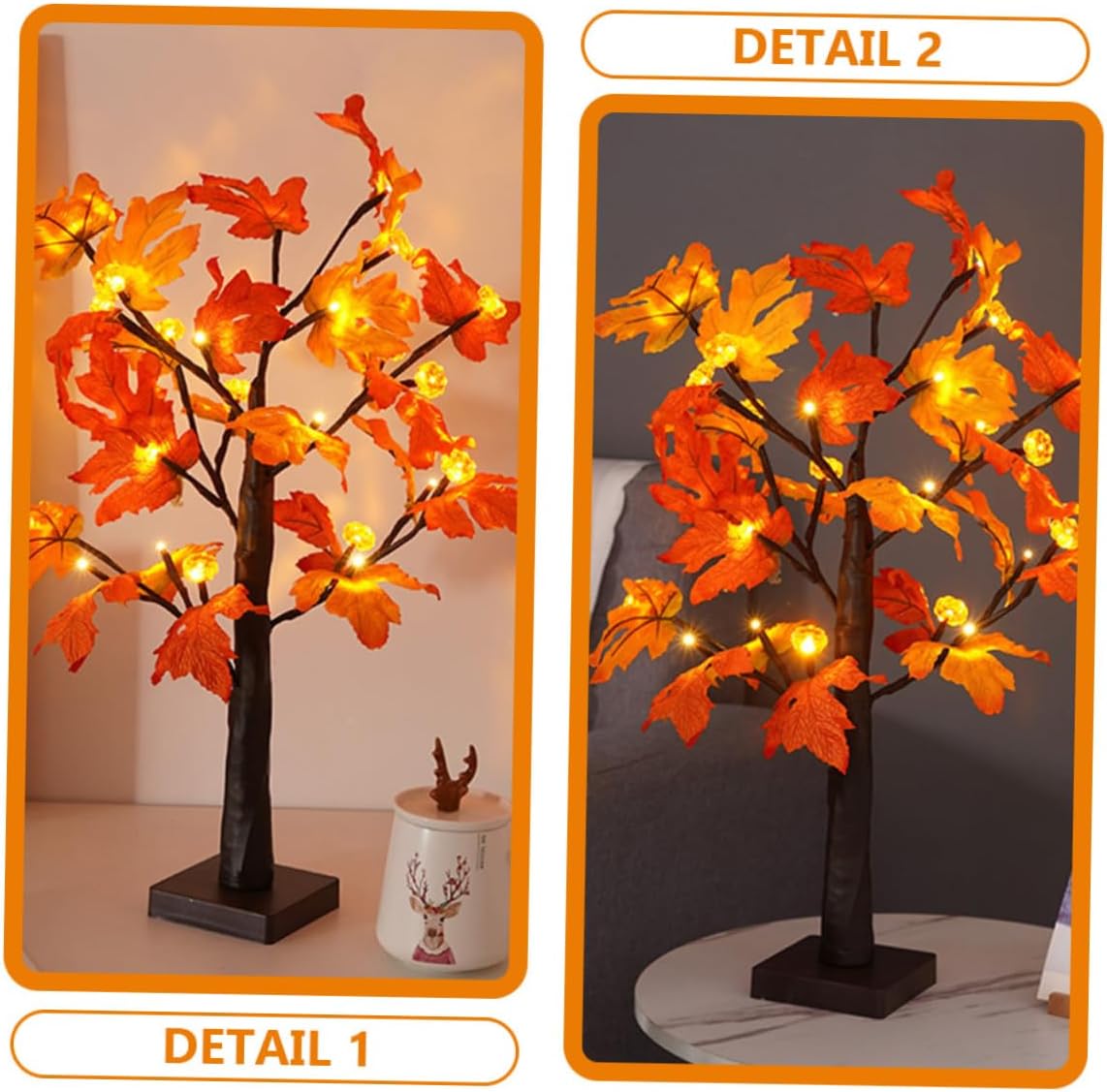 PRETYZOOM Chic Maple Decorative Tree Lamp Twinkling Branches for Home Decor Thanksgiving Party and Festive Events Warm Color Removable Base Great for Interior Layouts