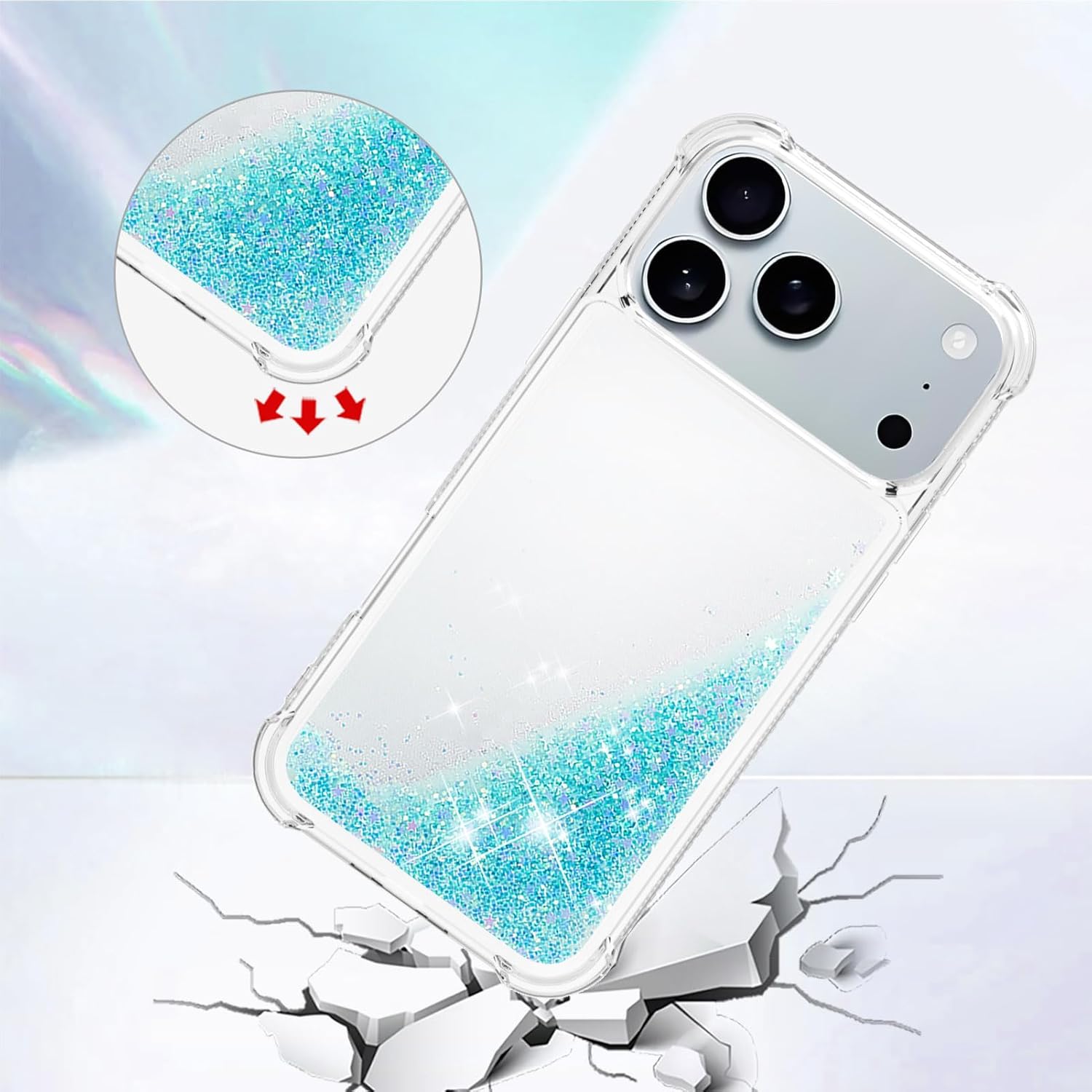 Compatible with iPhone 17 Pro Case Glitter Sparkle Cute Liquid Clear Flowing Quicksand Shockproof TPU Protective Girly Women Phone Case for iPhone 17 Pro 6.3" Star Blue YB - Image 4