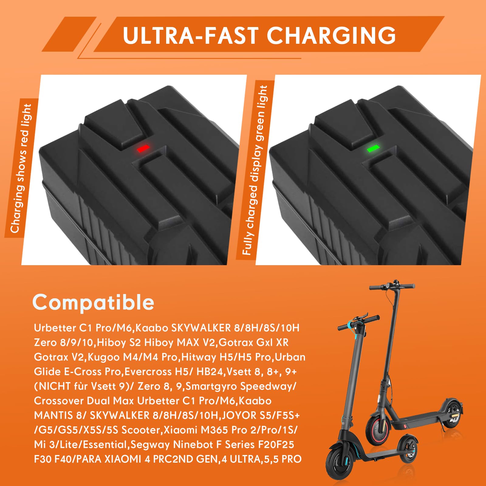 54,6V 2A Chargeur Trotinette Electrique pour Xiaomi 4 Ultra/4 Pro 2nd Gen/5, 5 Pro，48V Chargeur Universel Batterie Lithium avec 7 Connecteurs，Charge Rapide pour Hoverboard, E-Bike,Scooter