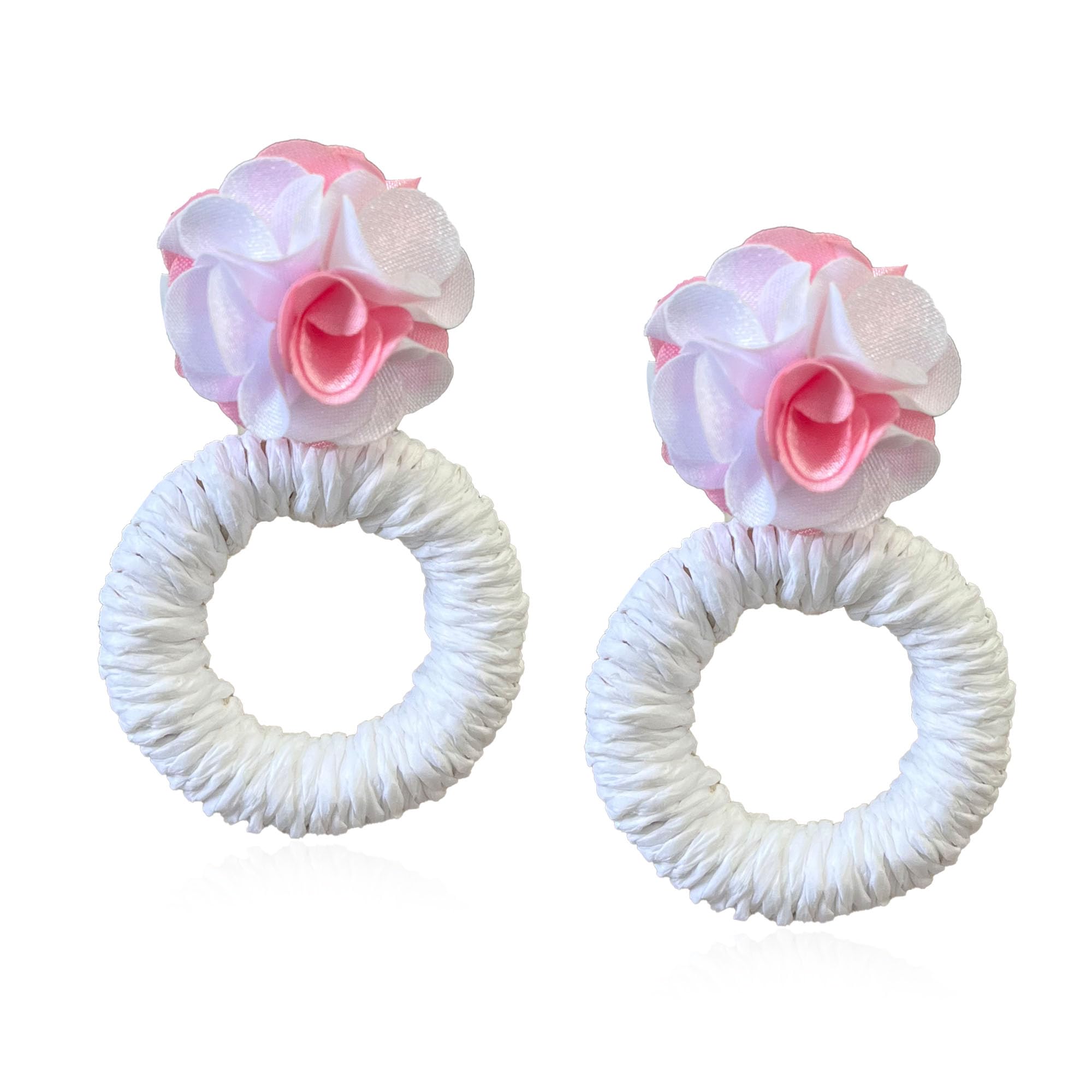 GBAHFY Raffia Flower Stud Earring for Women Colorful Boho Straw Wicker Handmade Rattan Dangle Earrings Summer Tropical Beach Jewelry