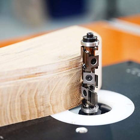SpeTool Carbide Insert Spiral Flush Trim Router Bit 1/2 Inch Shank, 7PCS Replaceable Carbide Inserts, Top and Bottom Double Bearing Pattern Template Router Bit for Woodwork Trimming