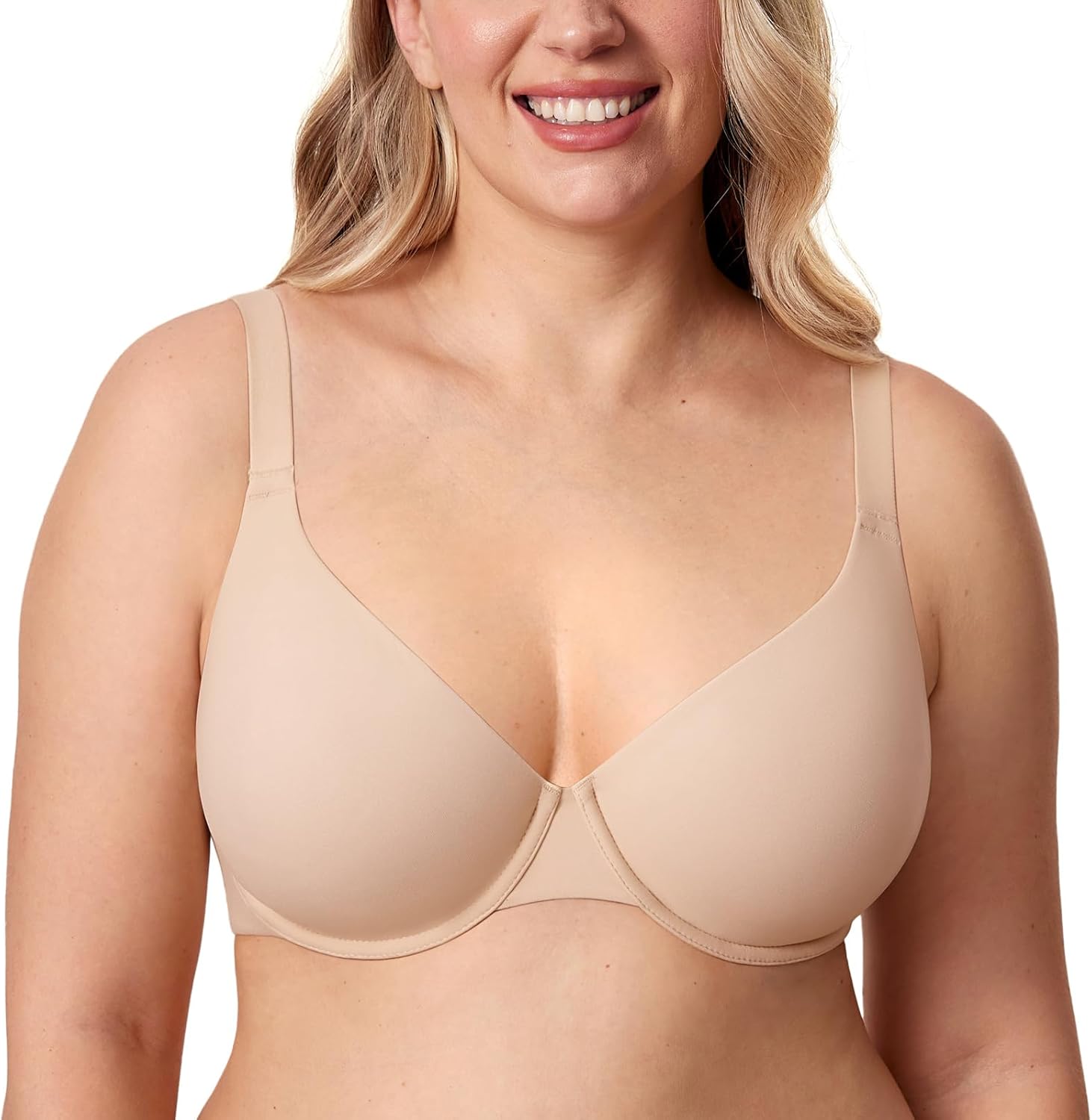 DELIMIRA Women’s Inbarely Plus Plunge Bra Full Coverage Plus Size Unlined Underwire Bras