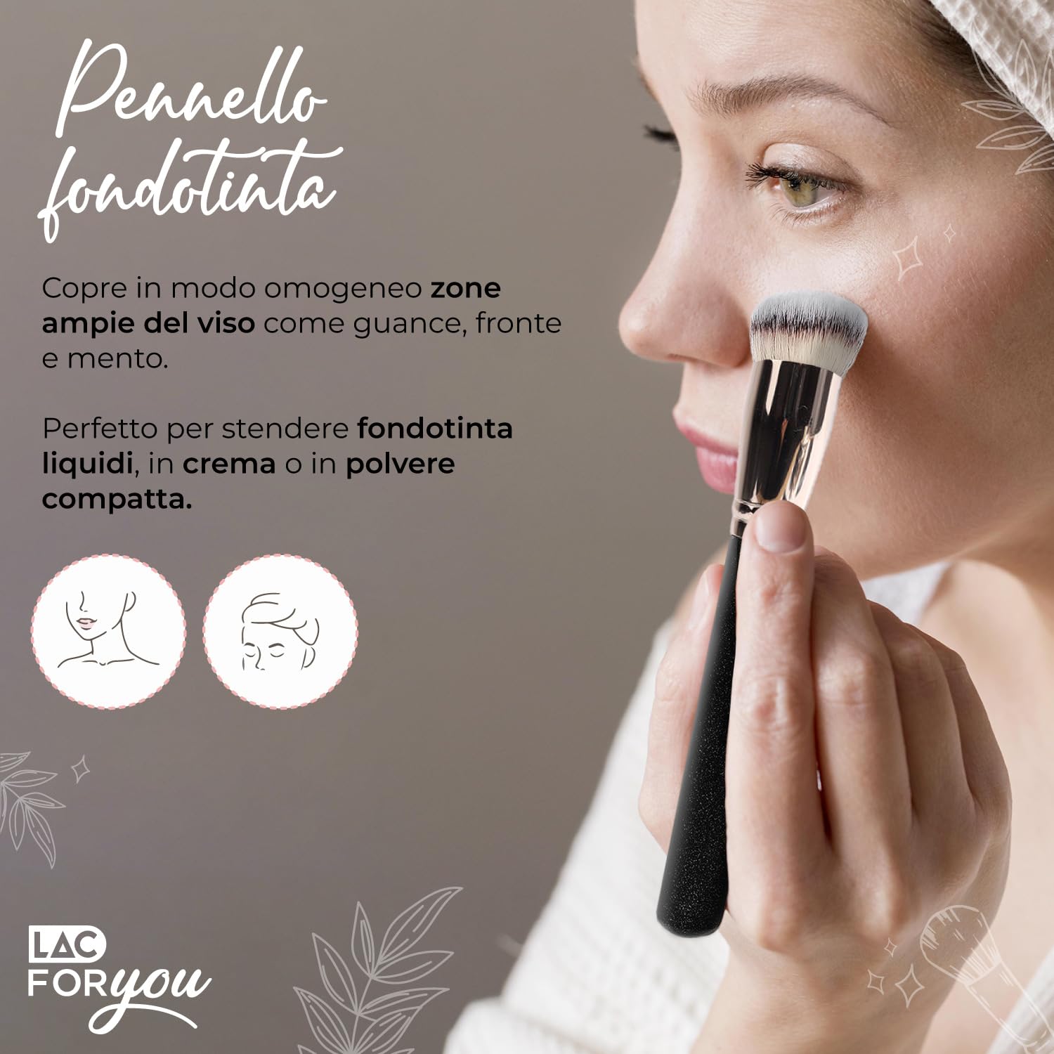 LAC FOR YOU Set 2 Pennelli Fondotinta & Correttore – Pennello Fondotinta Obliquo a Setole Dense e Pennello Correttore Precisione Occhiaie – Manico Cilindrico Ergonomico