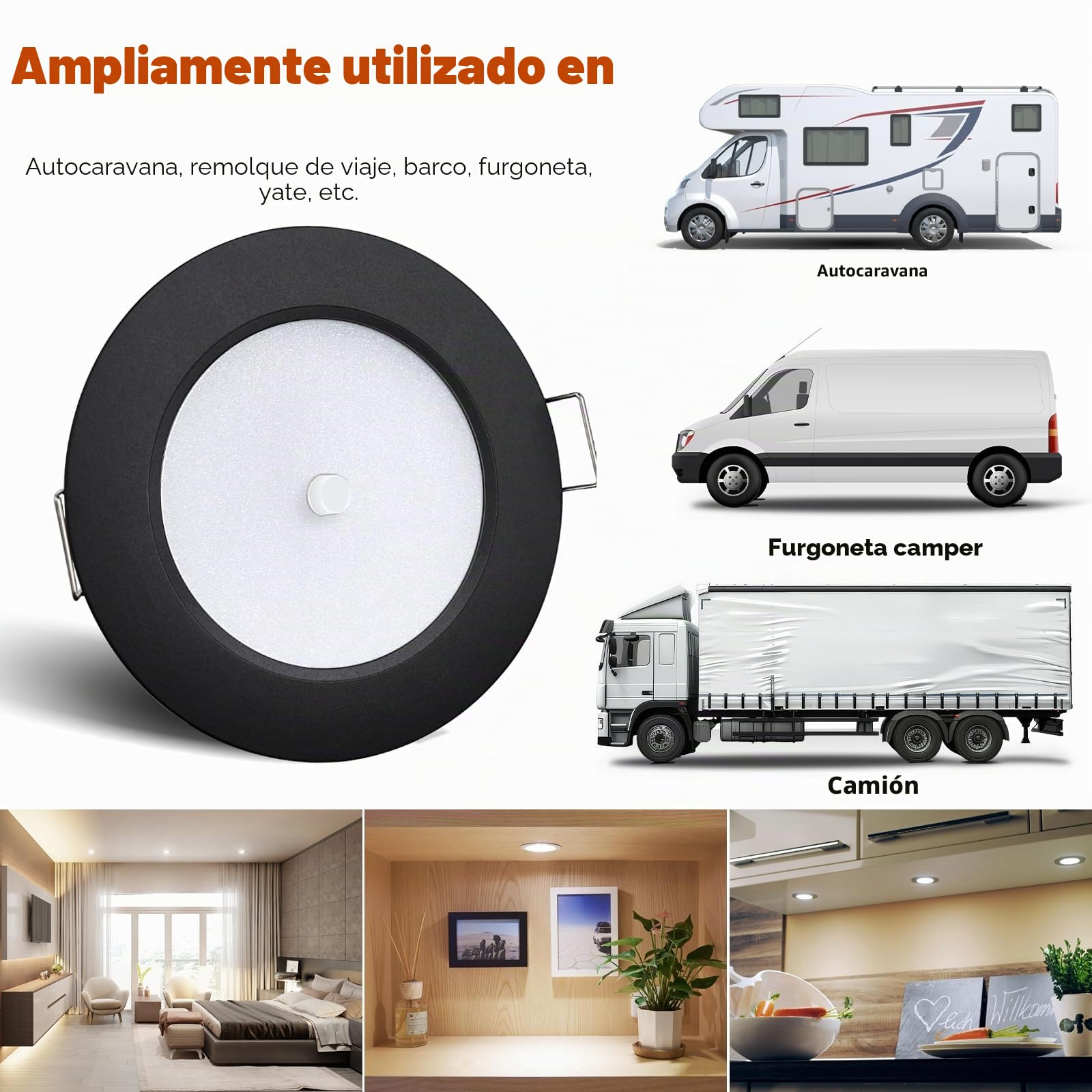 4 Piezas 2.5W Foco Empotrable 12VDC Regulable para Camper, Aluminio Focos LED Interior Techo 24VDC con Luz Roja para Autocaravana, Barco, Tráiler, Baño, Armario, Gabinete, Vitrina, 3000K