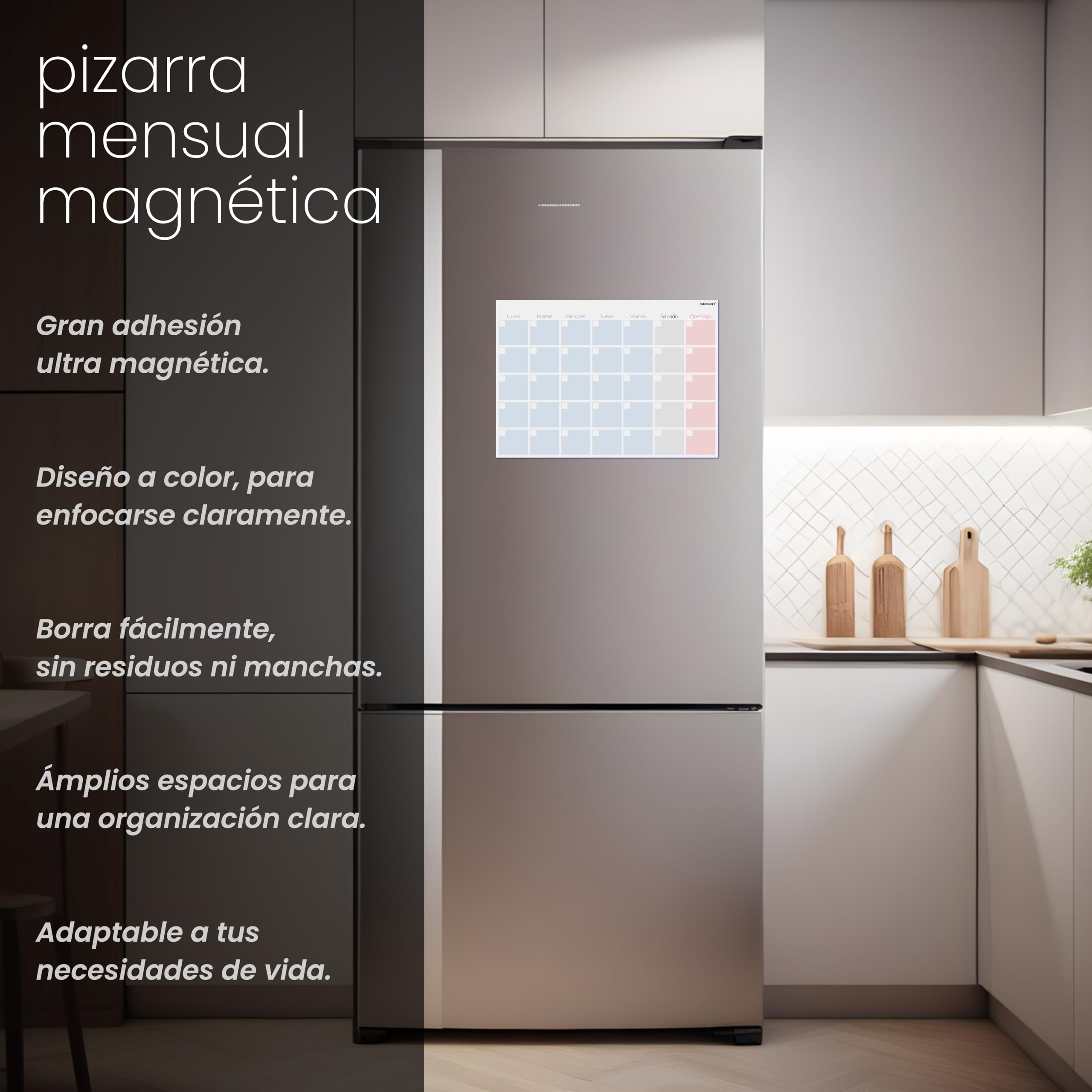 Planificador Mensual Nevera Magnético A4 en Español - Pizarra Mensual Frigorífico A4 de Diseño. Organiza tu Calendario, Trabajo, Actividades, Citas y Aprovecha cada Segundo de Tu Mes!