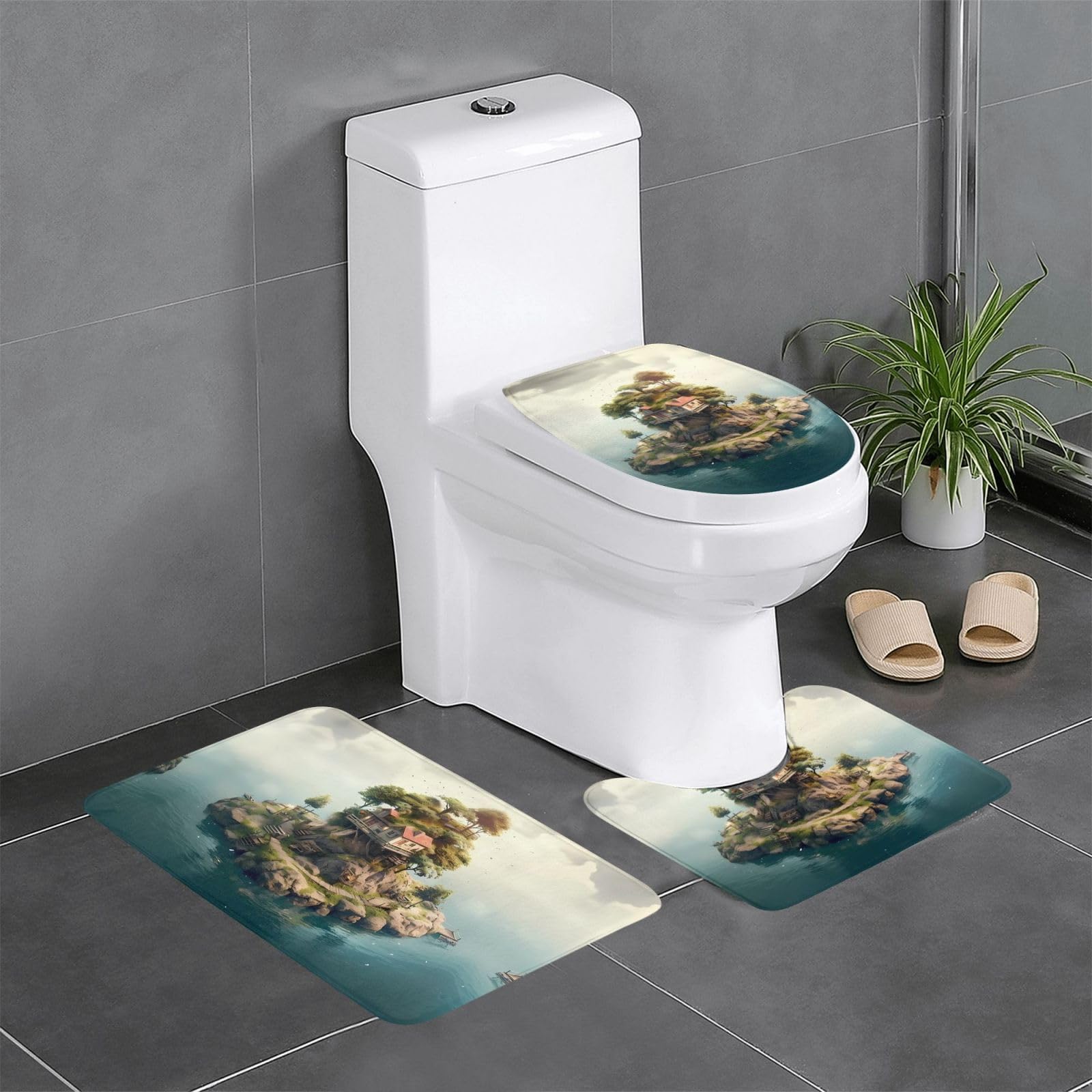 Tapis de sol motif îlot flottant pour transformer l'ambiance des toilettes