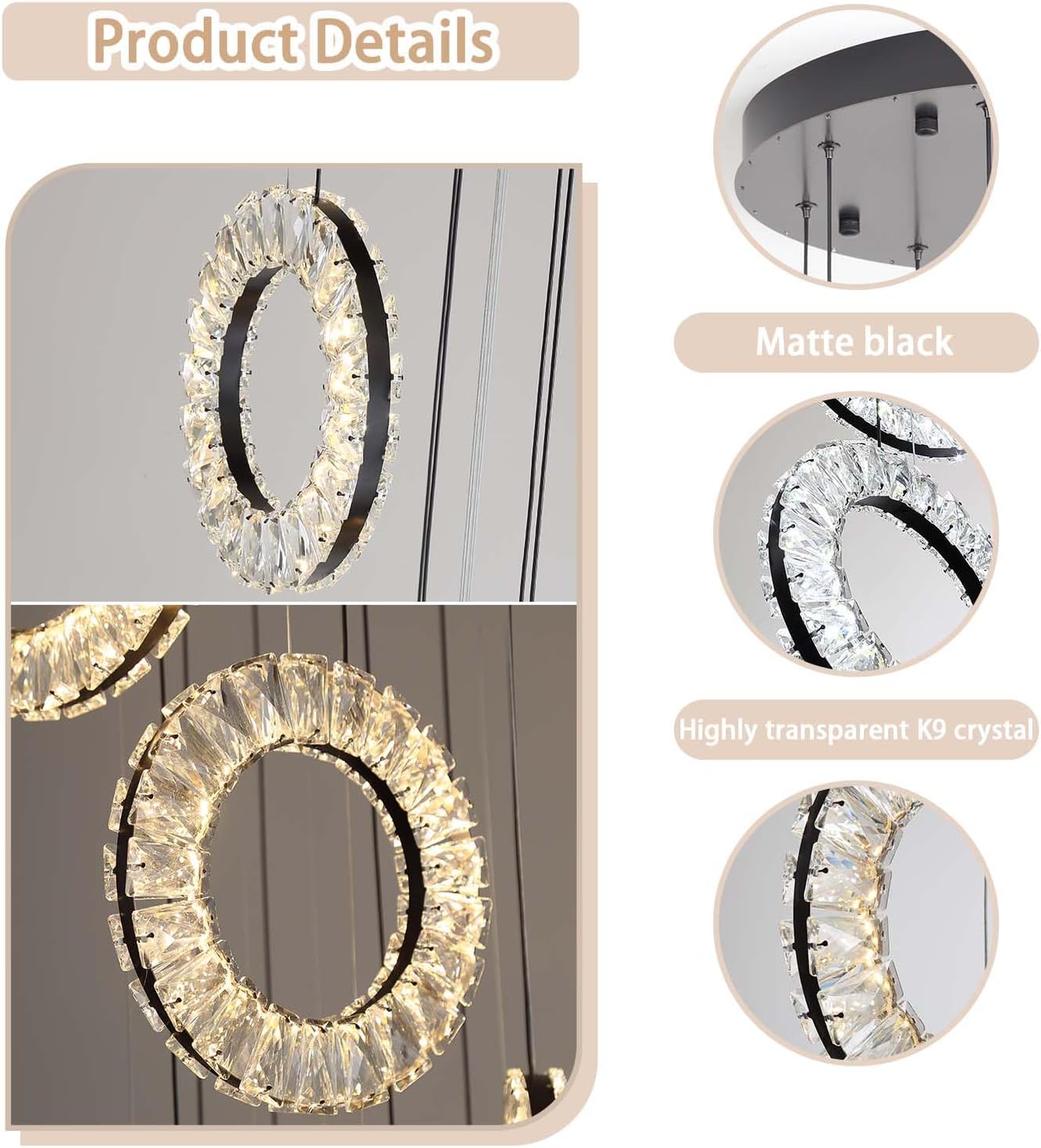 Kitchen Island Mini Light Fixture 1-Light Modern Led Crystal Pendant Light Gold Ring Chandelier for Dining Room Living Room Kitchen Bedroom Bar