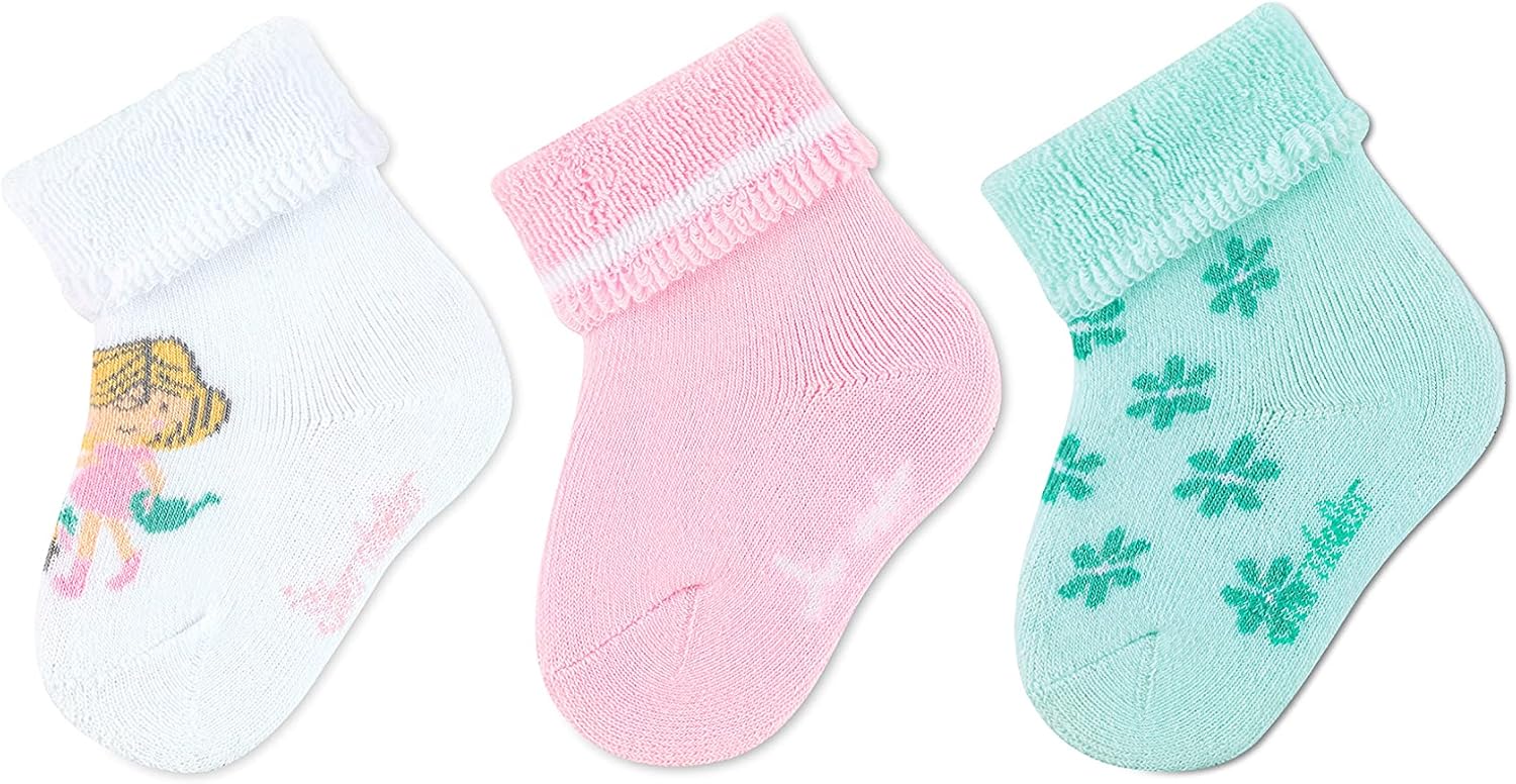 Sterntaler Baby Girl Socks, 3-Pack, White, Cute & Simple