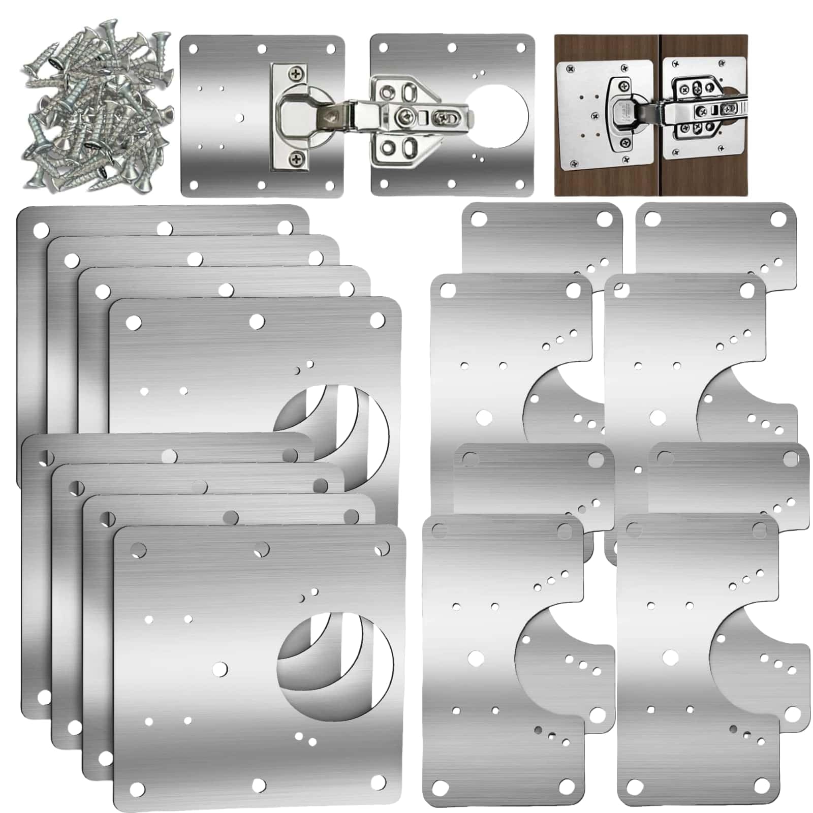 MTROYALDIA 16 PCS Cabinet Hinge Repair Plate, Stainless Steel Hinge Repair Board, Kitchen Cupboard Door Hinge Repair Brackets Kit, Hinges Fixing Plate Bracket Kit with Mounting Screw-image-12