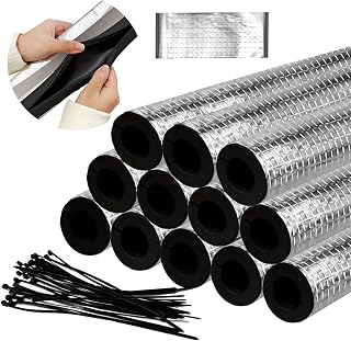 Srmayyi 12-Pack Self-Adhesive Pipe Insulation Foam Tubes w/ Foil Tape & Zip Ties - 0.8" ID for Winter Spigot, Sprinkler & Outdoor Pipe Freeze Protection