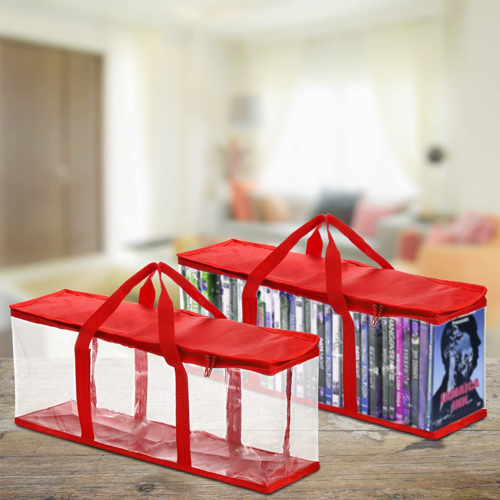 Fasmov Confezione da 6 custodie per DVD, colore rosso, possono contenere fino a 240 DVD (40 per sacco), resistenti all'acqua, in PVC, poliestere, custodie per DVD, supporti multimediali, 55,8 x 15,8 x