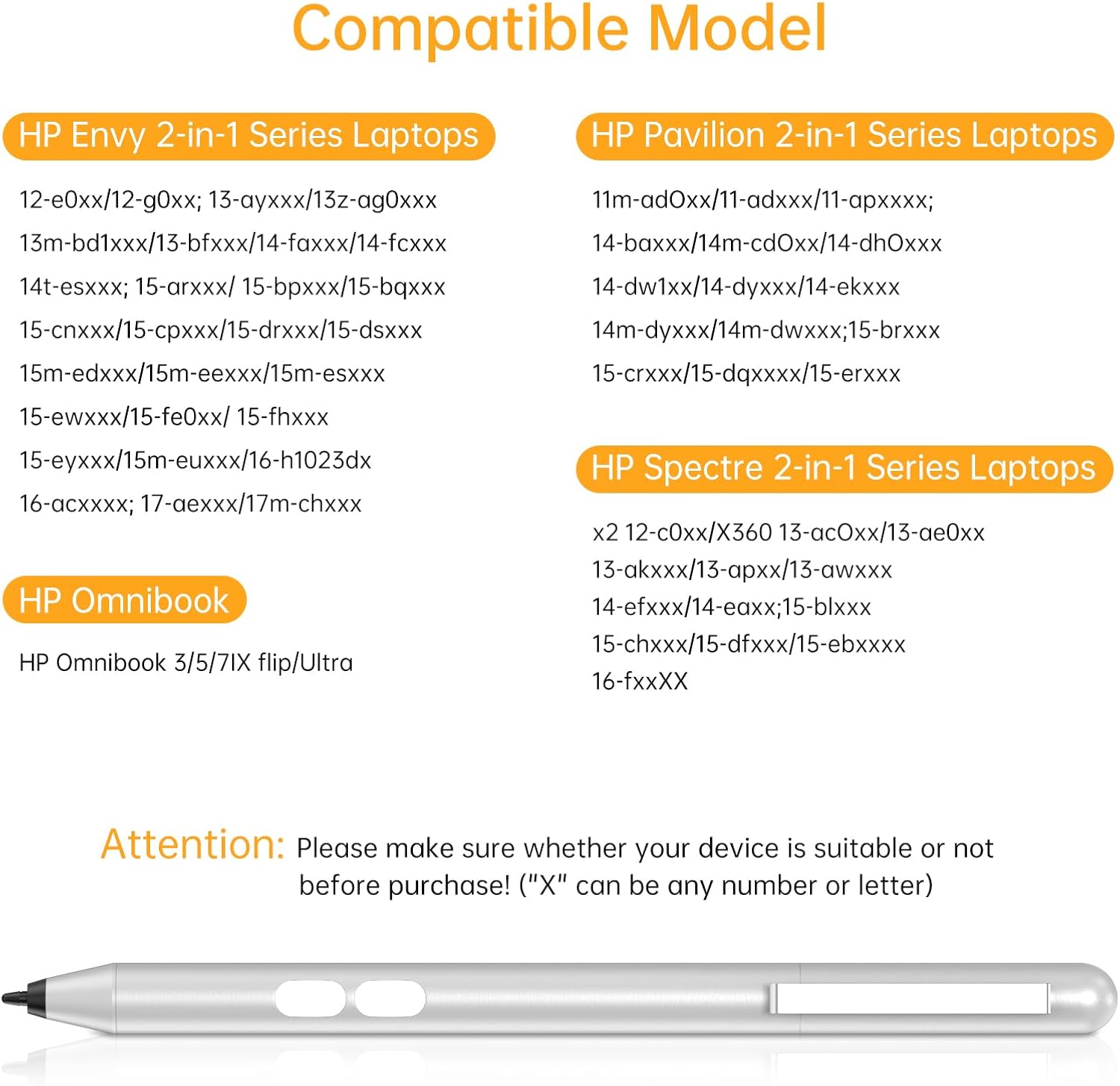 Stylus Pen for HP with 1024 Pressure Sensitivity & 2500hr Battery Life - Digital Pen for HP Omnibook/Envy x360/Spectre x360/Pavilion x360 - Windows 11/Chrome OS Palm Rejection Technology
