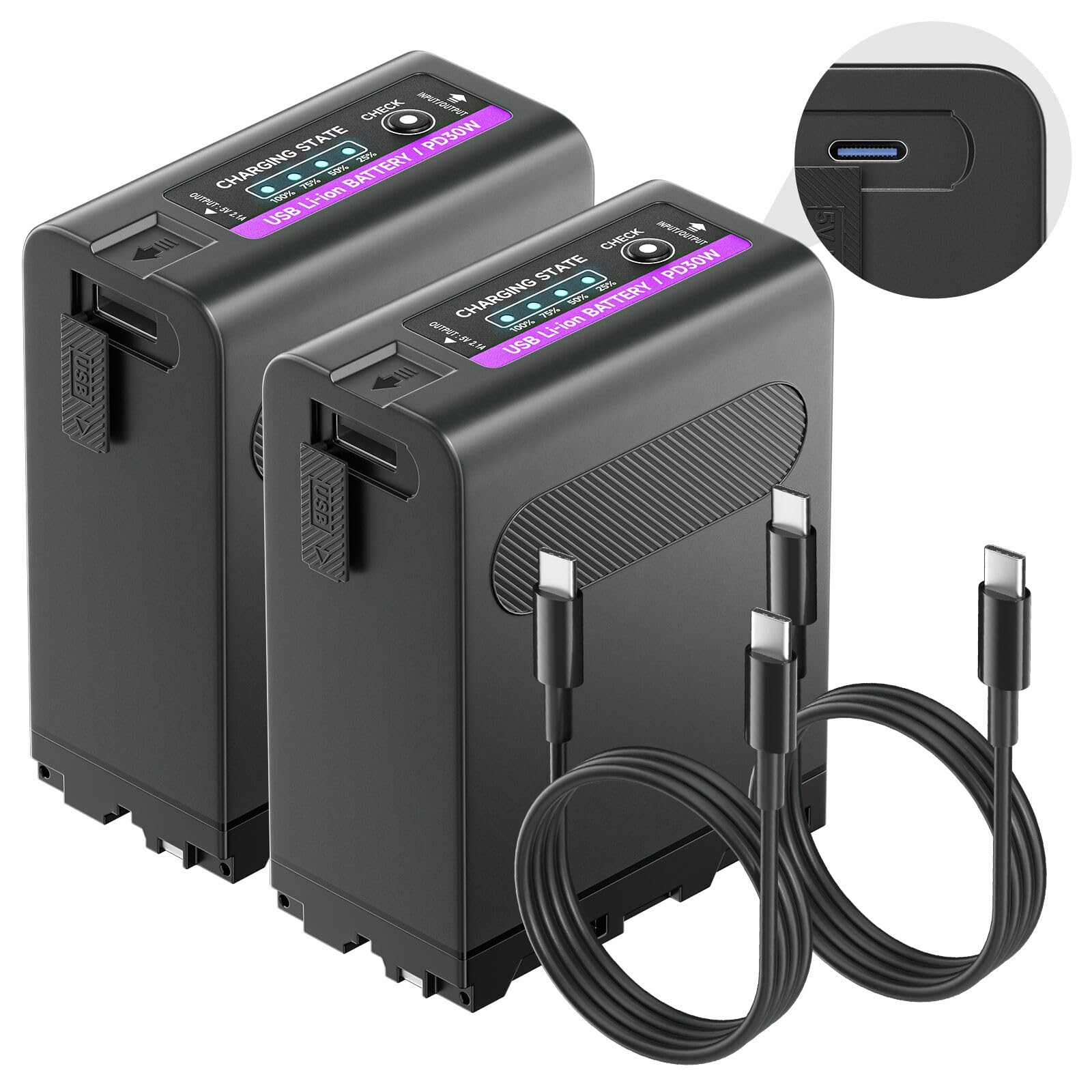 Batteria NP-F990 84,96Wh/11800mAh (PD30W USB-A e Tipo-c/USB-C) per Sony NP-F990 NP-F980 NP-F970 NP-F960 NP-F950 NP-F930 NP-F550 NP- F570 NP-F770 NP-F750 Batteria per videocamera, 2 pezzi